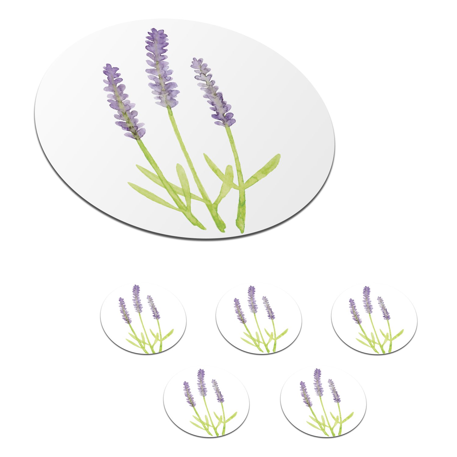 MuchoWow Glasuntersetzer Lavendel - Aquarell - Pflanzen, Zubehör für Gläser, 6-tlg., Getränkeuntersetzer, Tassenuntersetzer, Korkuntersetzer, Tasse, Becher