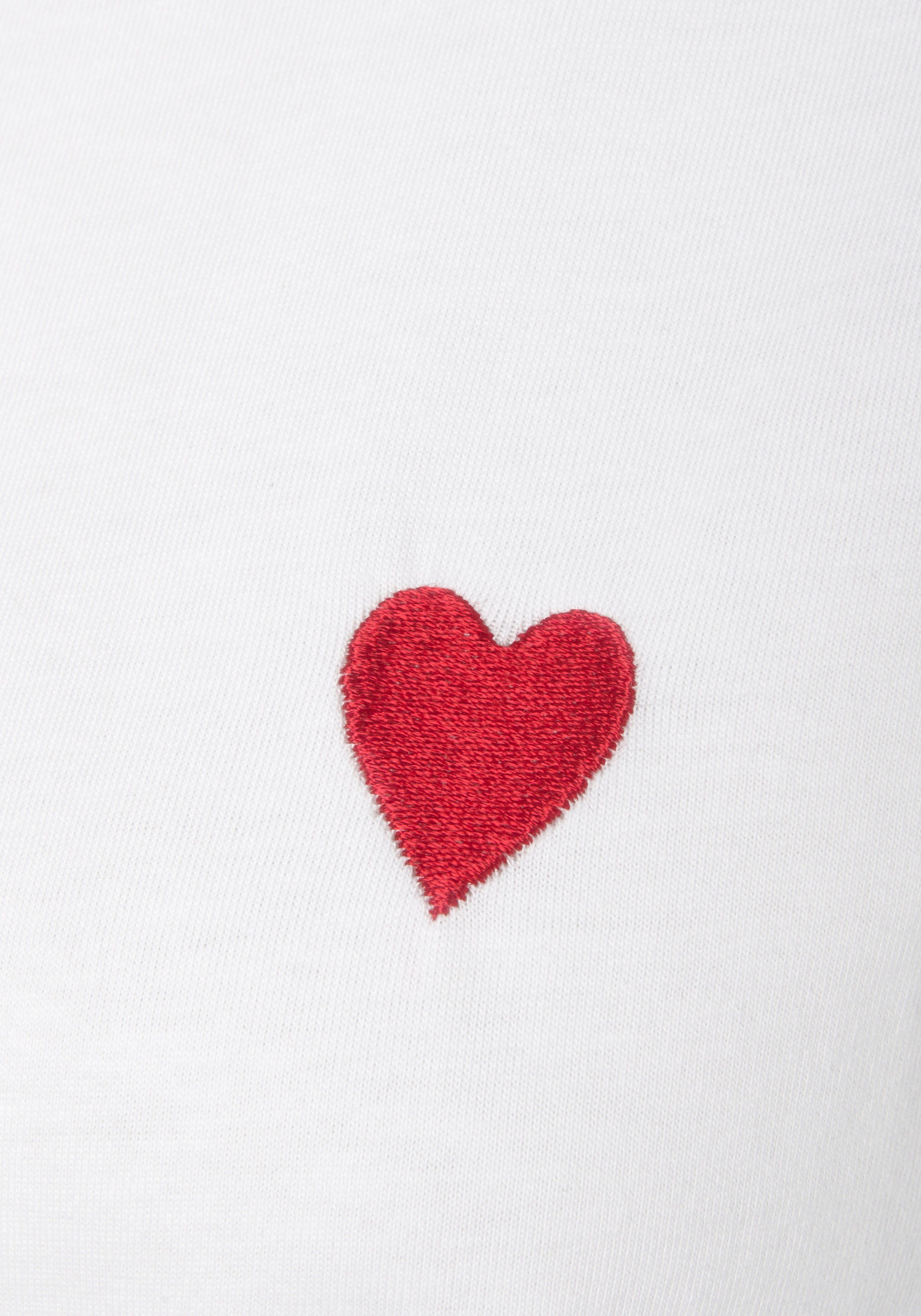 LASCANA T-Shirt mit süßer Herz-Stickerei, Kurzarmshirt aus Baumwolle, Herz-Shirt