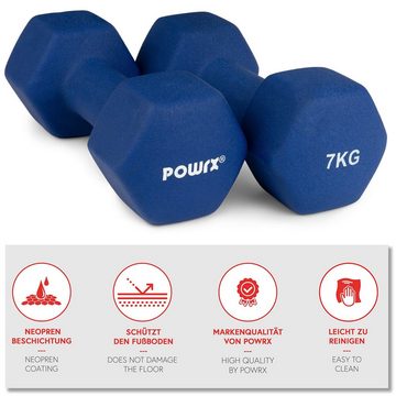 POWRX Kurzhantel 2x 7kg Sechskant Neopren Hanteln (Paar) Gewichte 0,5-10kg Gymnastik, Dunkelblau (2 X 7 Kg)