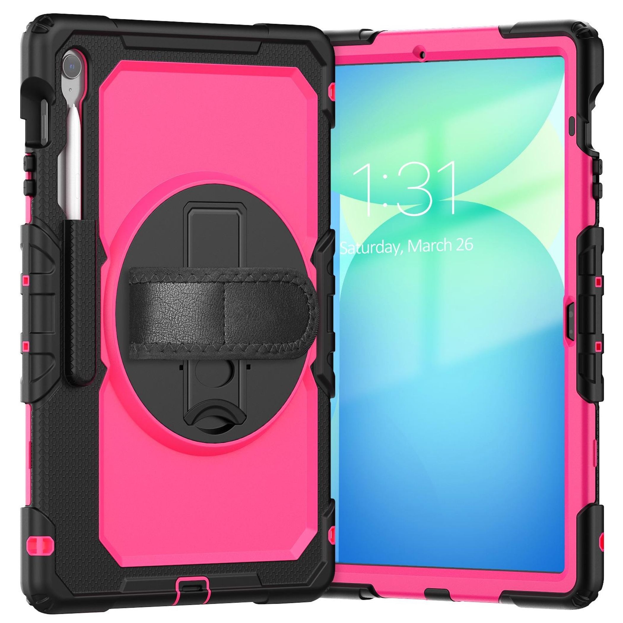Wigento Tablet-Hülle Für Samsung Galaxy Tab S10 FE Plus Hülle Halter & Schultergurt Pink, Drehgriff, stoßfest, Schultergurt