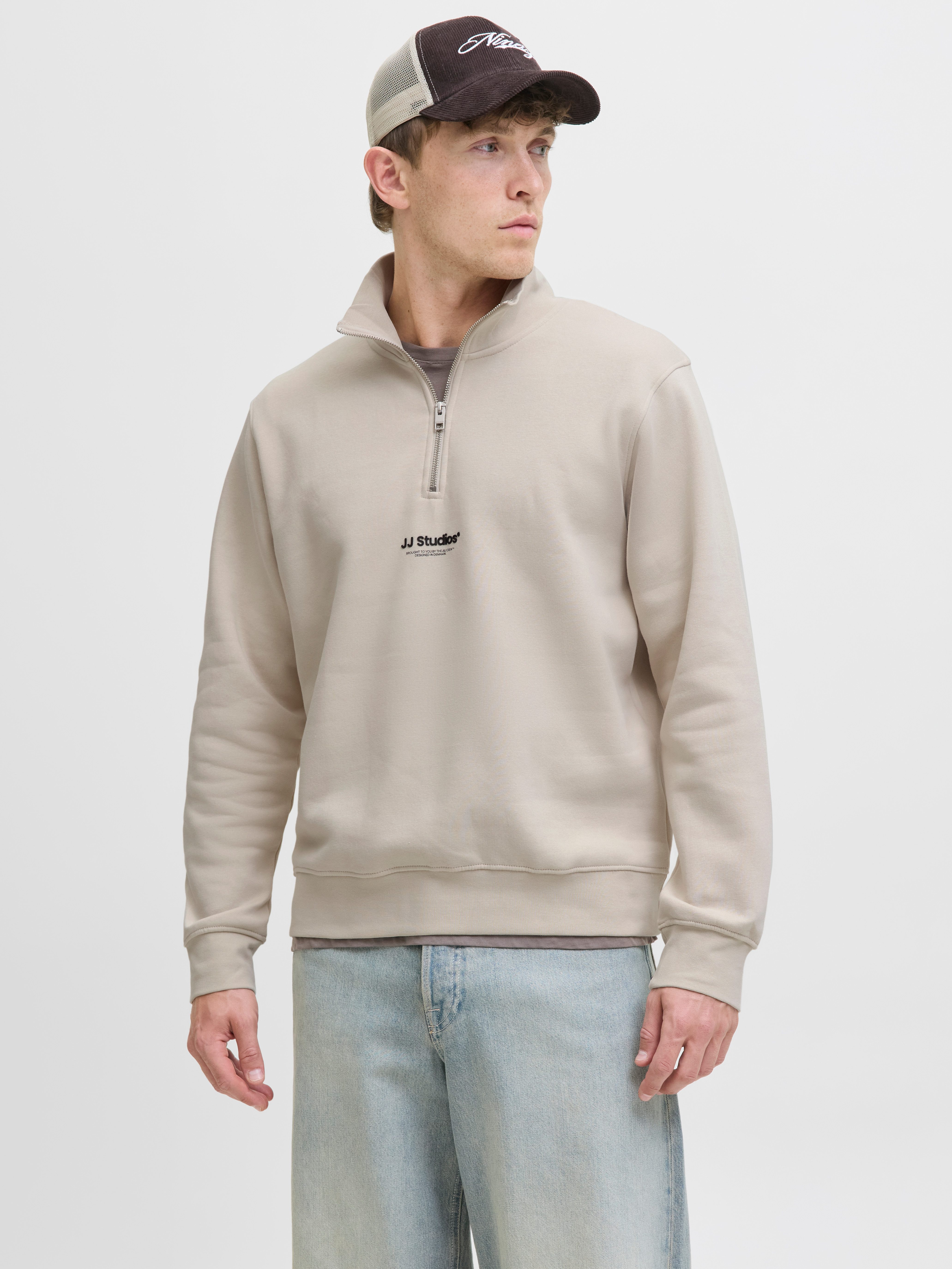 Jack & Jones Sweatshirt JJESOHO SWEAT QUARTER ZIP HN NOOS mit Print