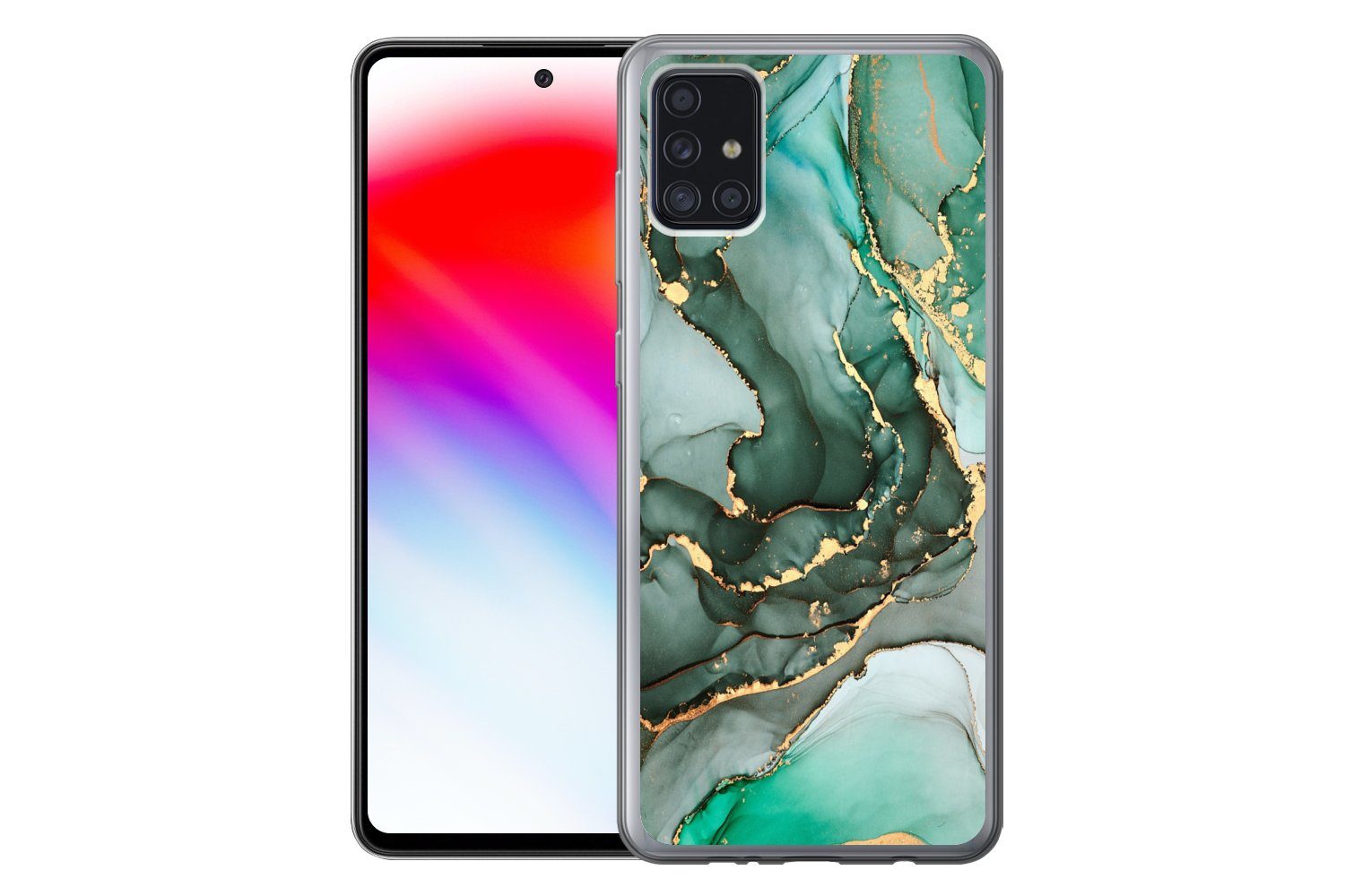 MuchoWow Handyhülle für Samsung Galaxy A52 5G Gold - Marmor - Grün - Luxus - Marmoroptik -, Smartphone-Bumper, Print, Handy Schutzhülle Dünn