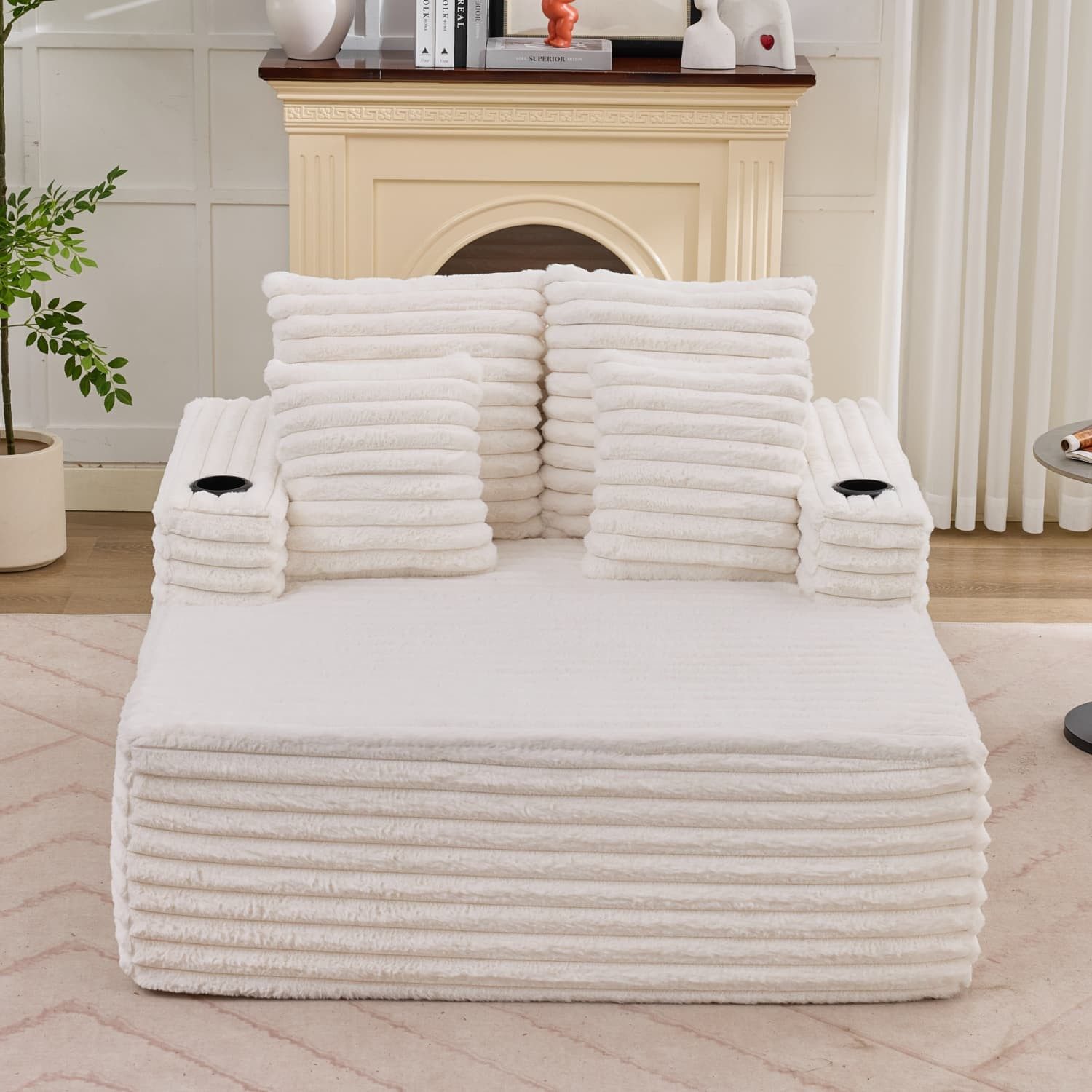 ANYSUN XXL-Sessel mit extra tiefer Sitzfläche, Schaumstoffpolsterung & 2 Getränkehaltern, Chaiselongue für 2 Personen mit Rückenkissen & Armlehnen, ohne Montage