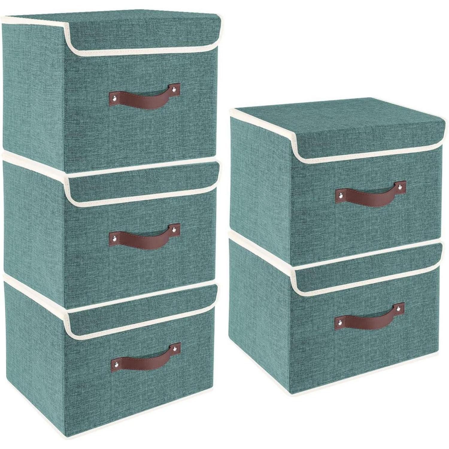 LuxusKollektion Faltbox Aufbewahrungsbox faltbar Stoff Deckel 38x25x25 5-Stück Aqua Deep