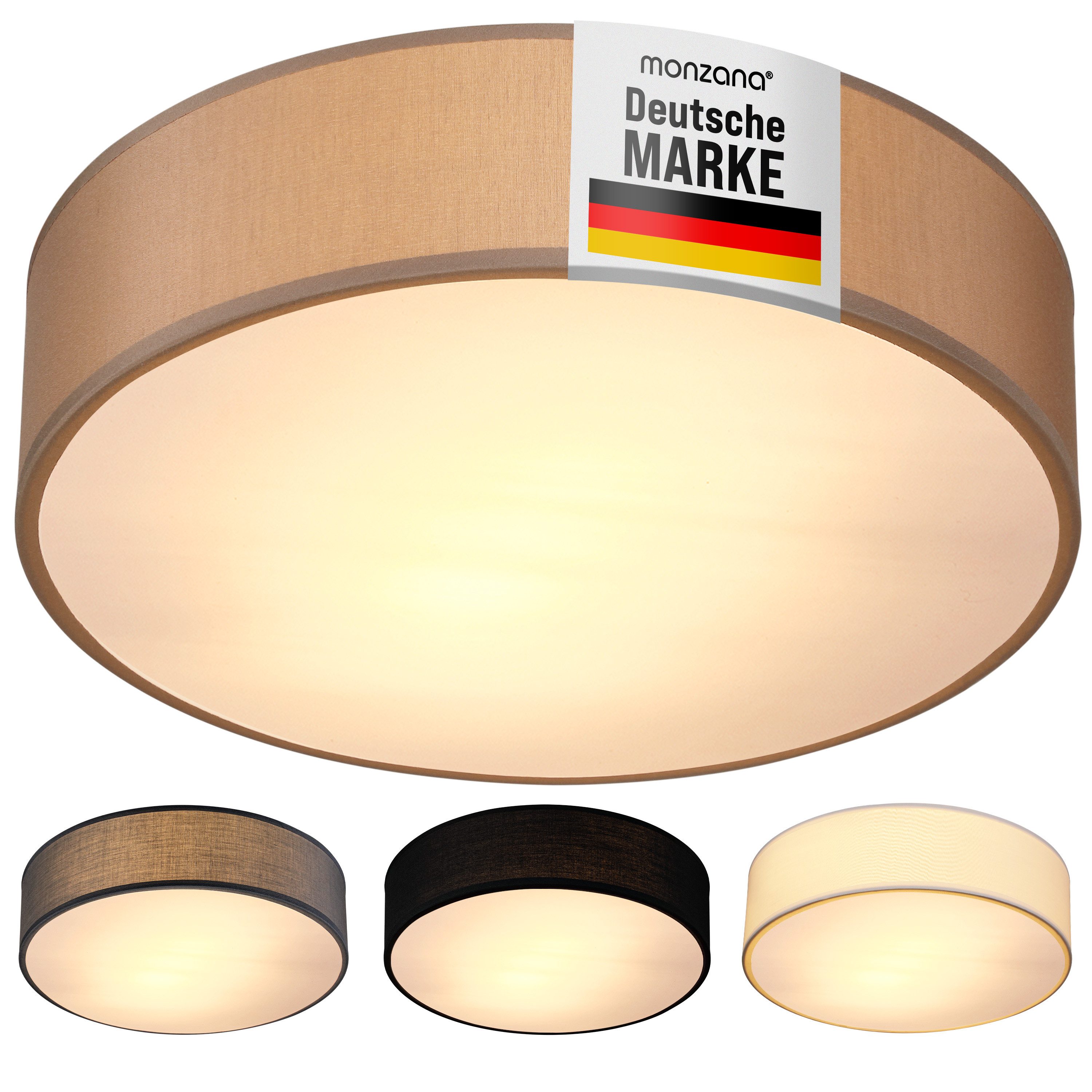 monzana Deckenleuchte Deckenleuchte, Innenbeleuchtung, Deckenlampe Stoff Taupe 38 cm Modern E27 Rund 2 Flammig Deckenleuchte