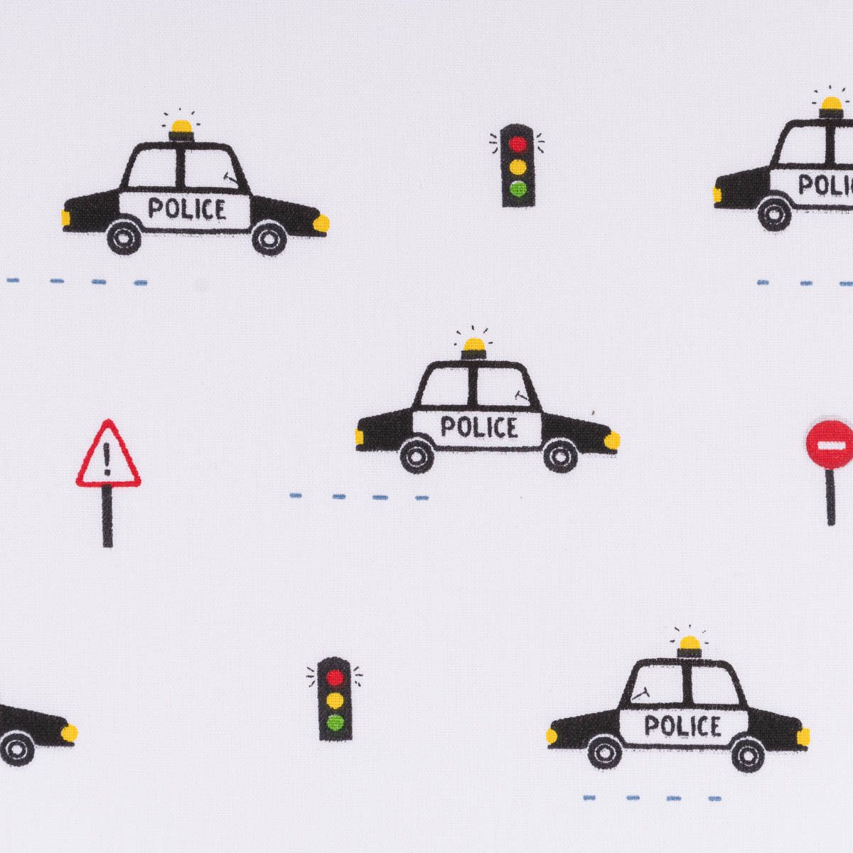 SCHÖNER LEBEN. Stoff Baumwollstoff Popeline Stoff Polizei Auto Ampel weiß schwarz 1,45m Br., allergikergeeignet