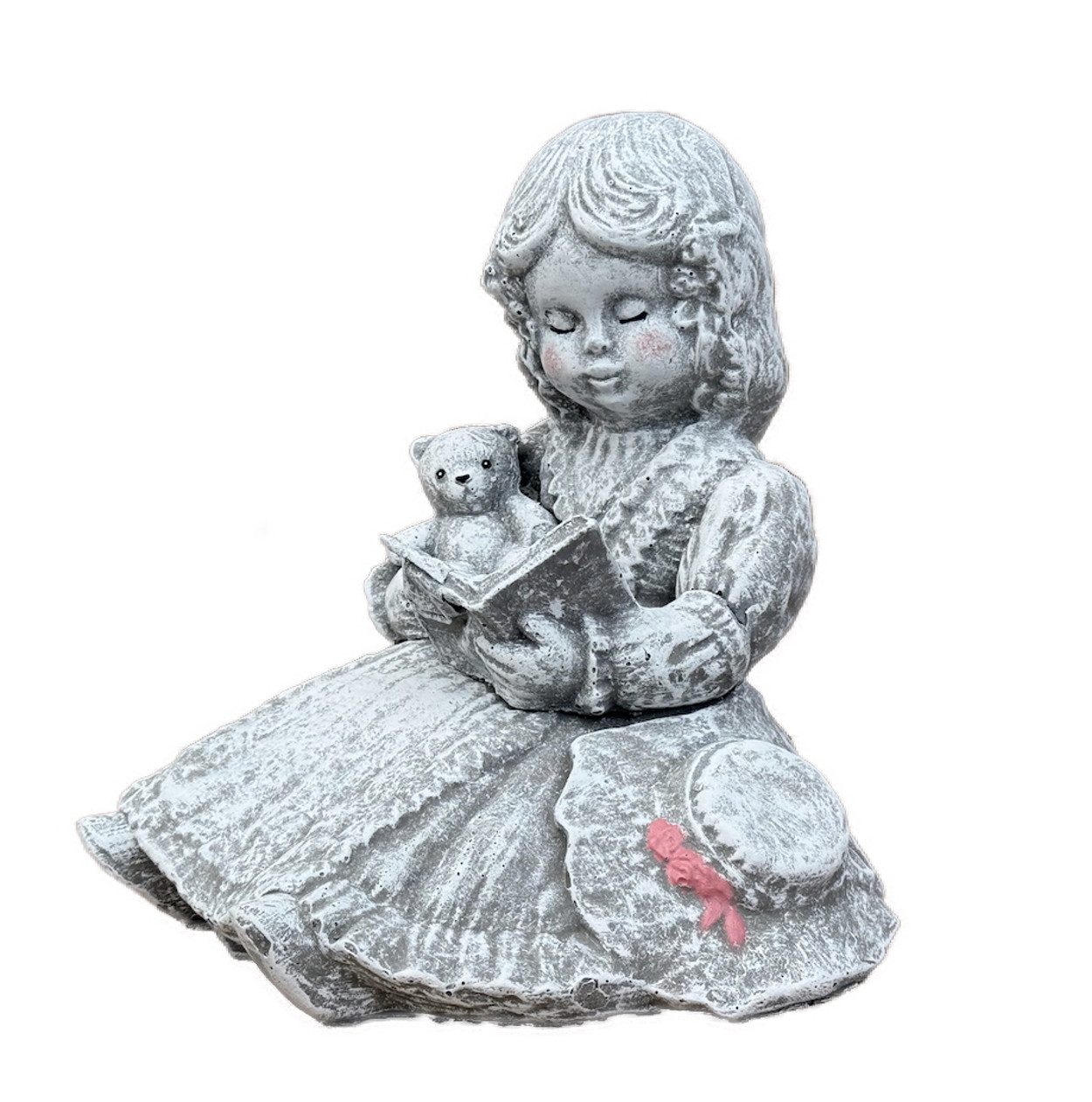 Stone and Style Gartenfigur Steinfigur lesendes Mädchen mit Teddy frostfest Steinguss