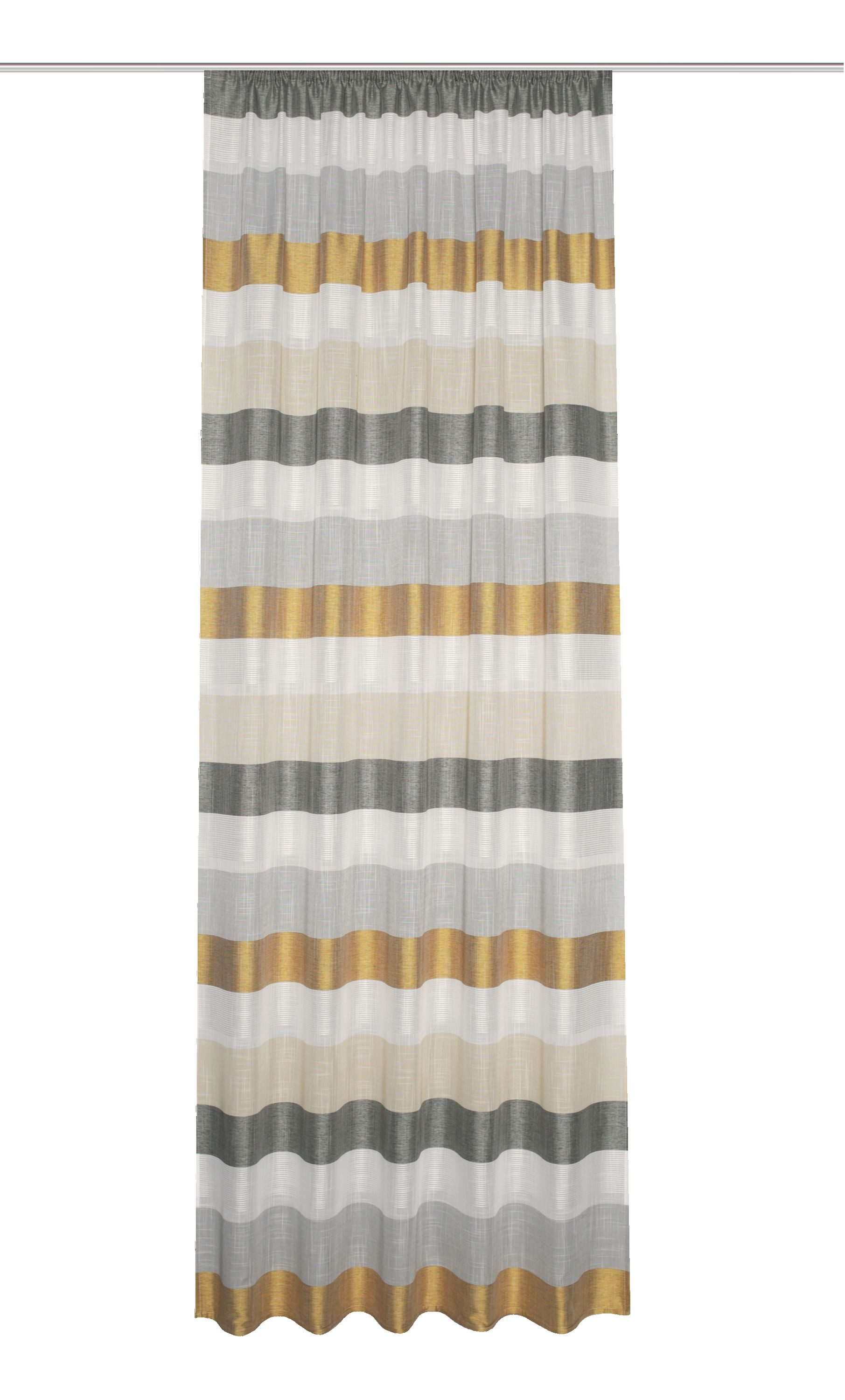 HOME WOHNIDEEN Vorhang Dekoschal 41598 OLAV, Fertigschal mit Querstreifen, Kräuselband, gold (1 St), blickdicht, 100% Polyester