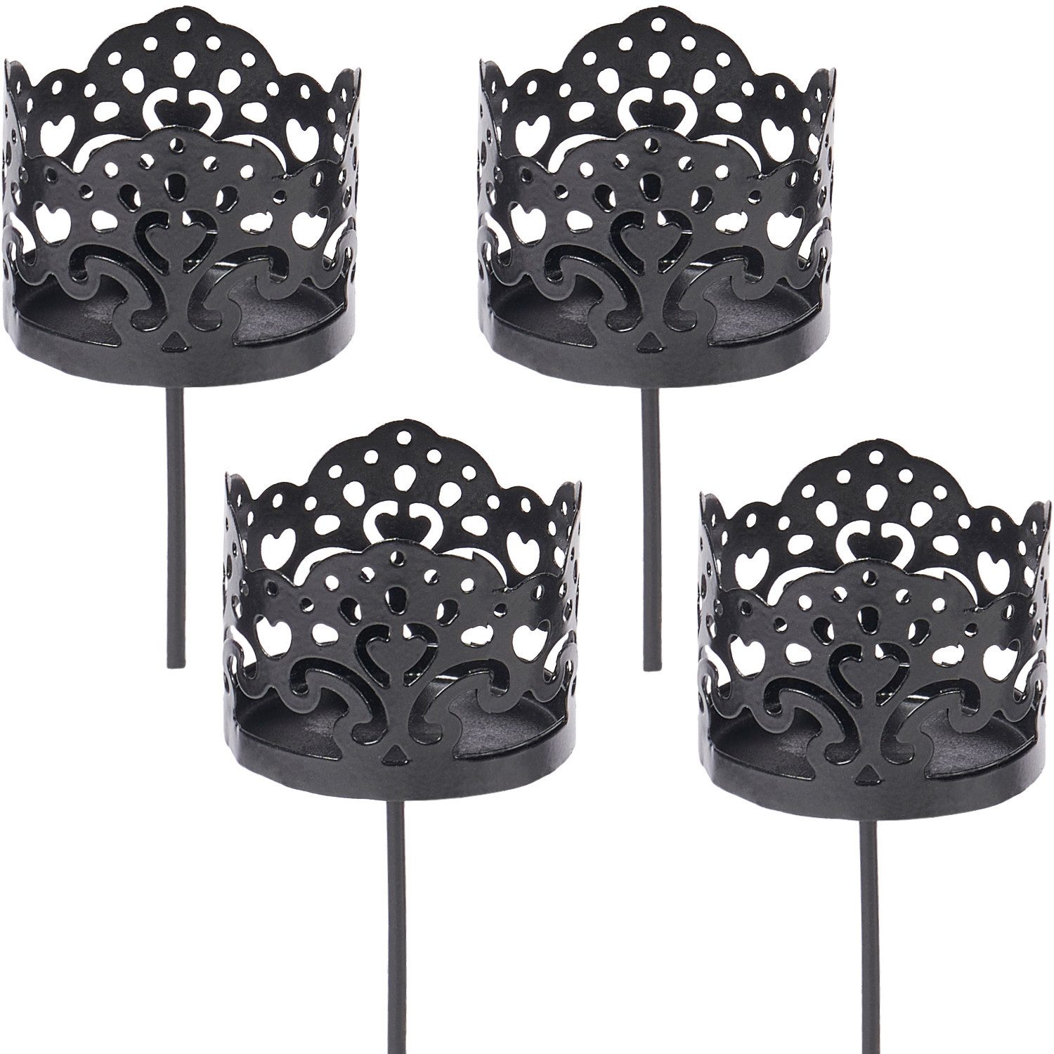 Marrakesch Orient & Mediterran Interior Adventskranz 4er Set Vintage Adventskranzstecker Mulano aus Metall in Schwarz 9 cm, Handarbeit