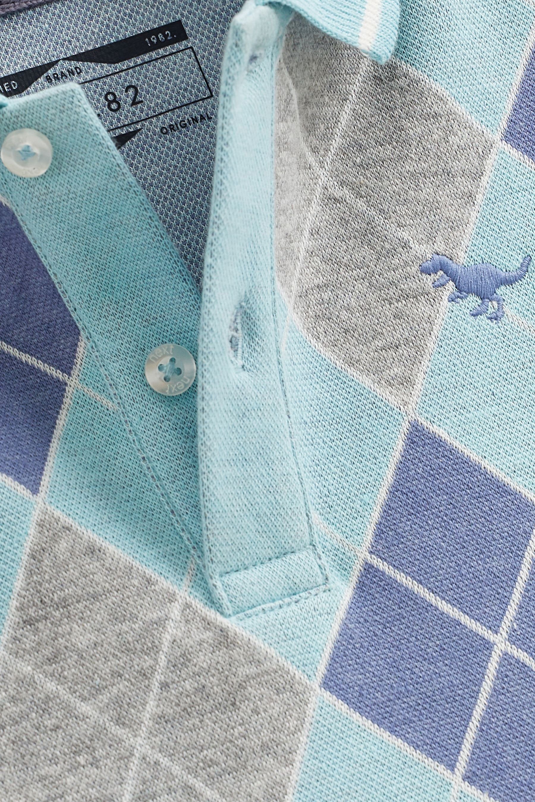 Kurzärmeliges durchgehendem mit Print Blue (1-tlg) Poloshirt Check Next Polohemd