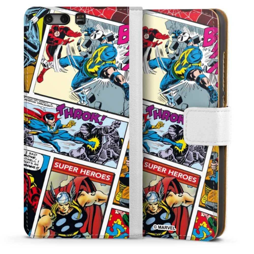 DeinDesign Handyhülle Marvel Retro Comic Blue, Huawei P10 Hülle Handy Flip Case Wallet Cover Handytasche Leder