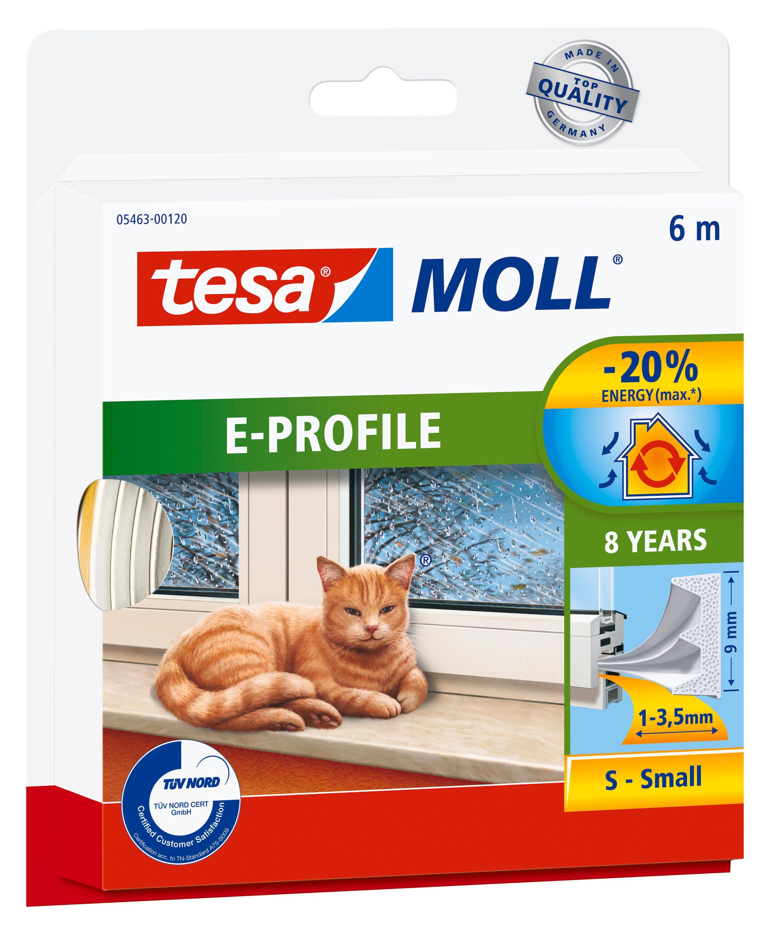 tesa Dichtungsband tesamoll CLASSIC E-Profil Fensterdichtung, (Packung, 1-St), Gummidichtung - selbstklebend & energiesparend - weiß