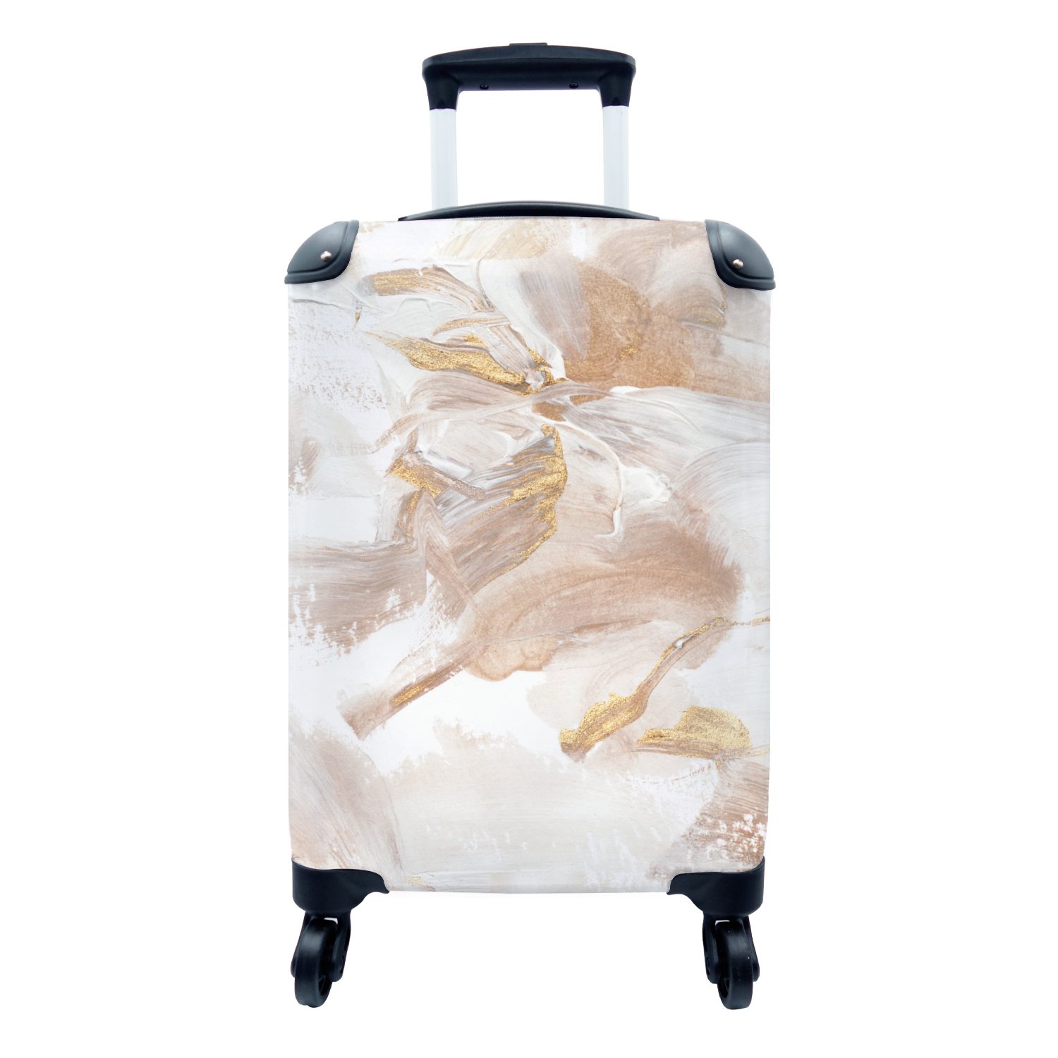 MuchoWow Handgepäckkoffer Acrylfarbe - Gold - Weiß, 4 Rollen, Reisetasche mit rollen, Handgepäck für Ferien, Trolley, Reisekoffer