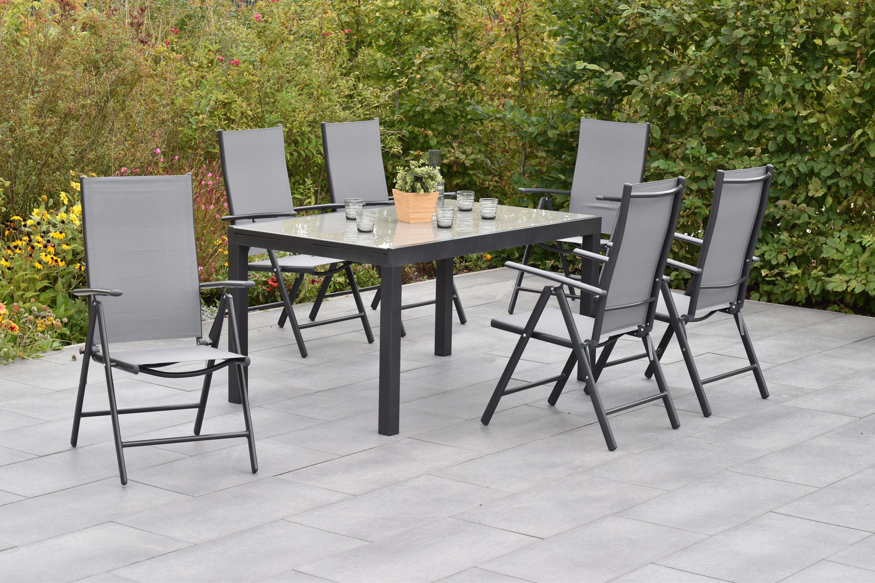 MERXX Garten-Essgruppe »Amalfi«, (Set, 7-tlg., 5-fach verstellbare Rückenlehne), Ausziehtisch: LxB: 200-300 x 110 cm