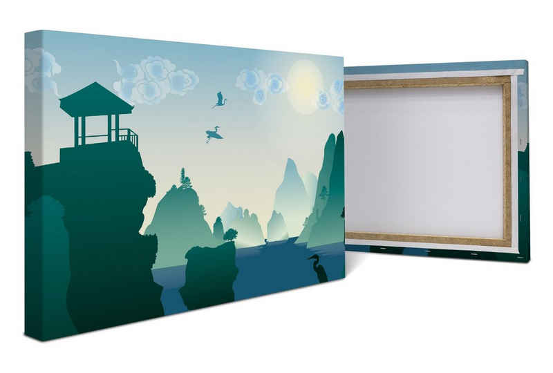 wandmotiv24 Leinwandbild chinesische Landschaft Natur, Abstrakt (1 St), Wandbild, Wanddeko, Leinwandbilder in versch. Größen