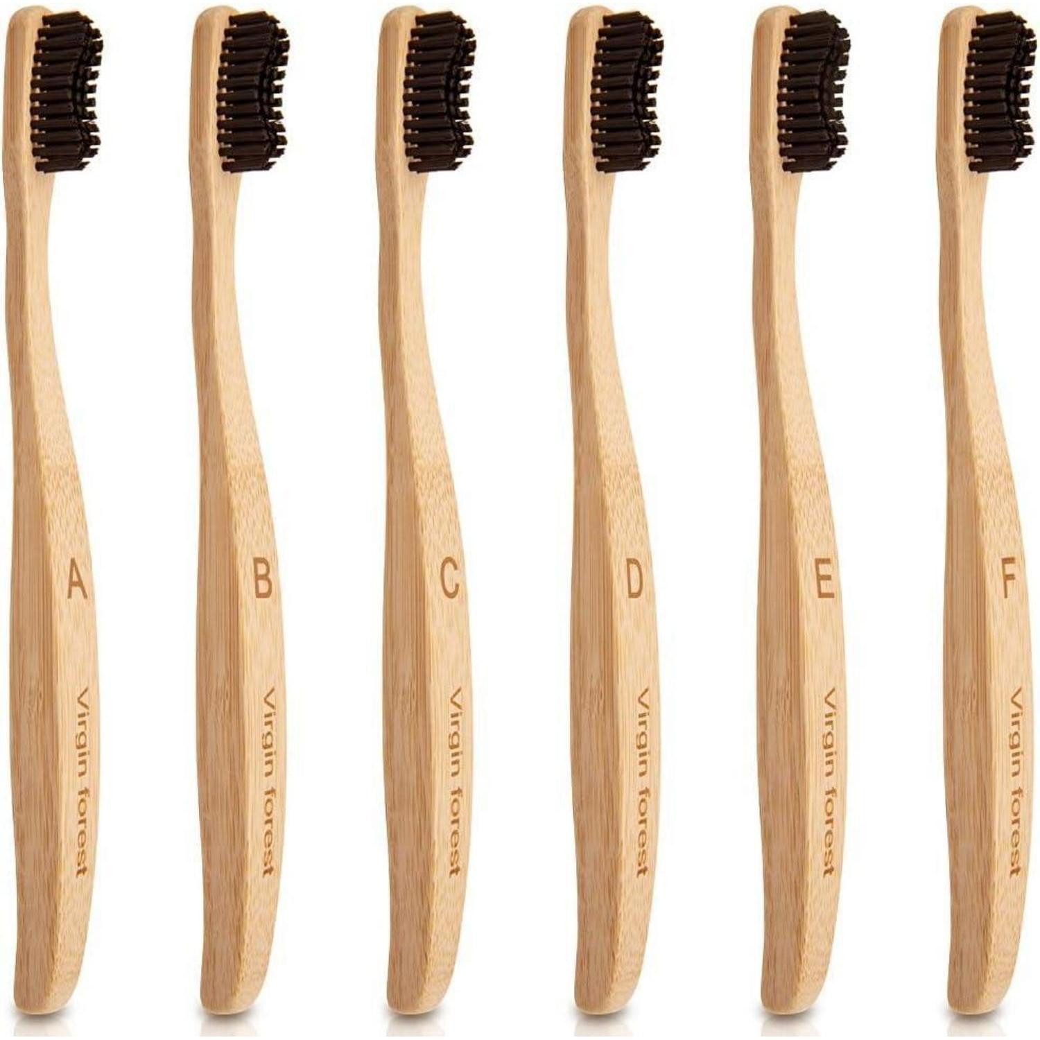 LuxusKollektion Zahnbürste Zahnbürste Bambus 6er-Pack gewellte Borsten
