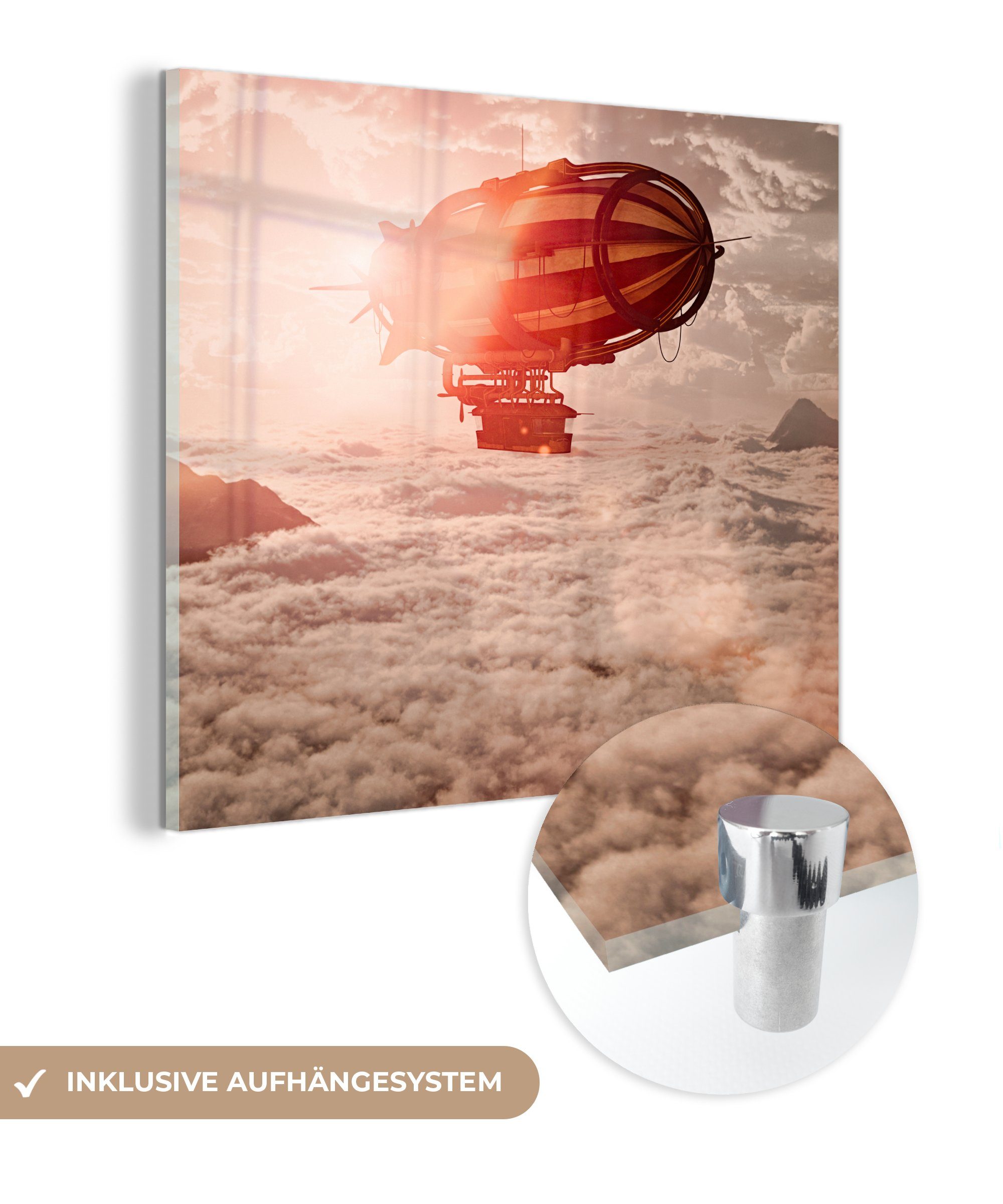 MuchoWow Acrylglasbild Zeppelin über den Wolken, (1 St), Glasbilder - Bilder auf Glas Wandbild - Foto auf Glas - Wanddekoration | Bilder