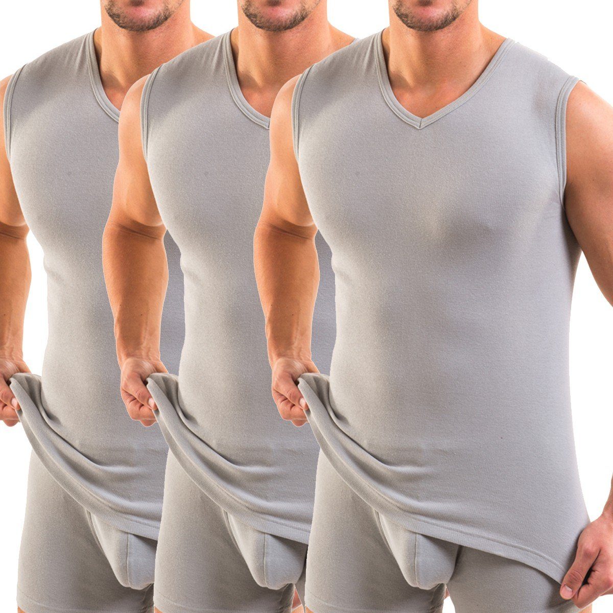 HERMKO Achseltop 3050 3er Pack Herren Muskelshirt V-Ausschnitt aus 100% Bio günstig online kaufen