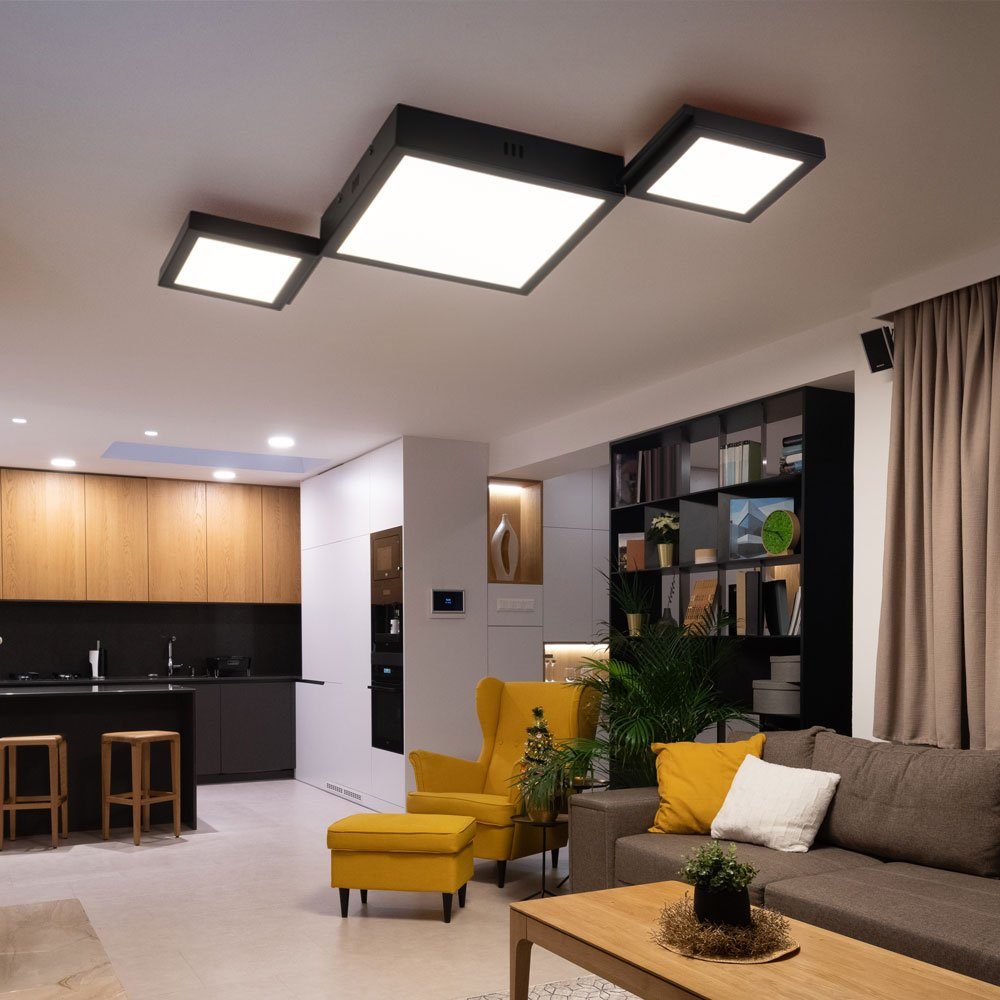 Globo Deckenleuchte verbaut, Wohnzimmerleuchte LED-Leuchtmittel Quadrate Warmweiß, schwarz fest Deckenleuchte, Deckenlampe opal LED LED