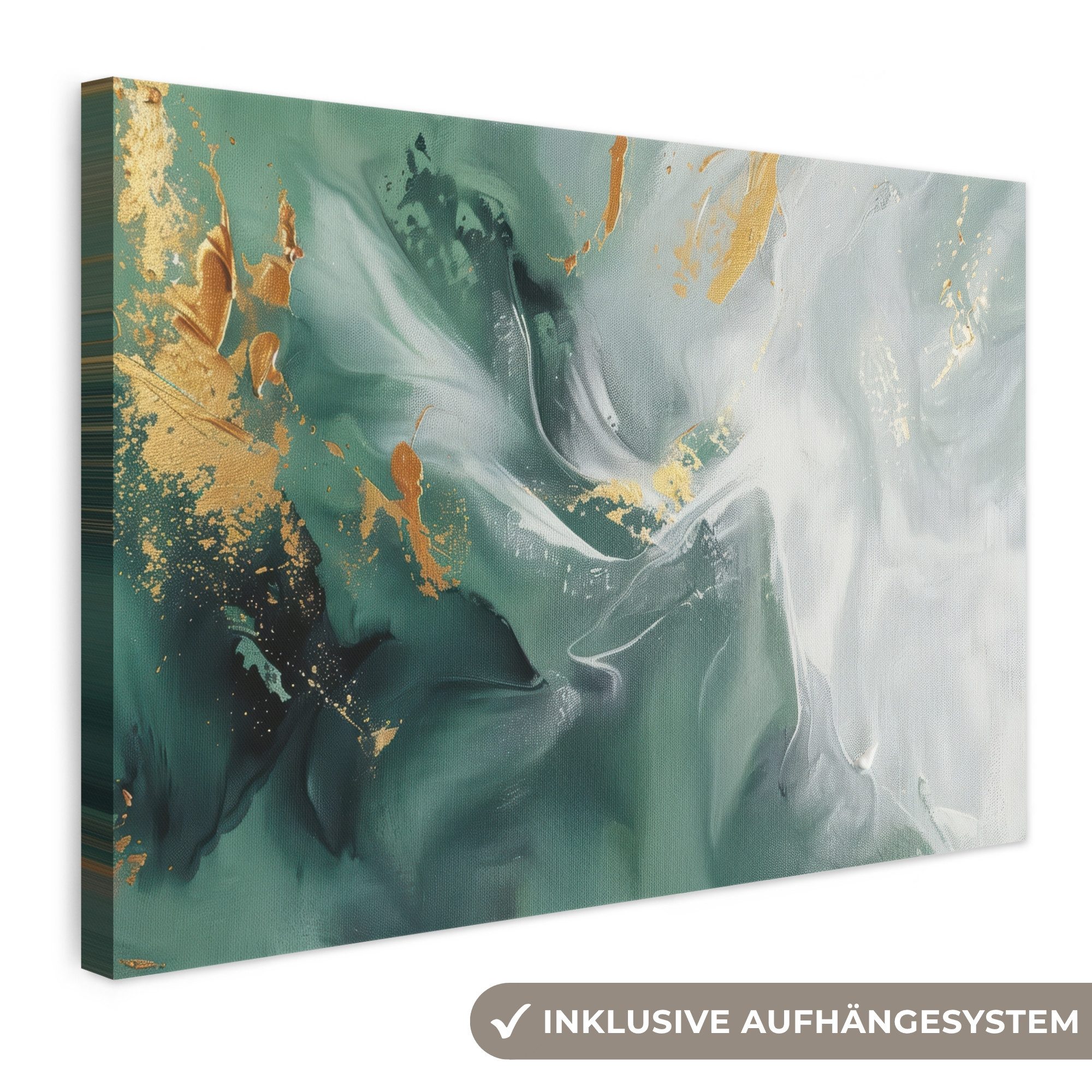 OneMillionCanvasses® Leinwandbild Grün - Modern - Marmor - Abstrakt, Fotodruck (1 St), Leinwand Bilder Klein, Wand Dekoration Aesthetic 30x20 cm