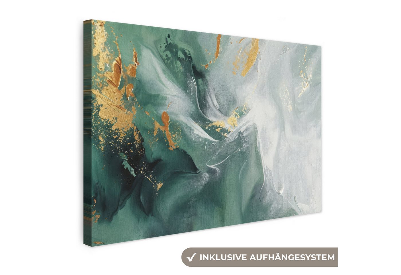 OneMillionCanvasses® Leinwandbild Grün - Modern - Marmor - Abstrakt, Fotodruck (1 St), Leinwand Bilder Klein, Wand Dekoration Aesthetic 30x20 cm