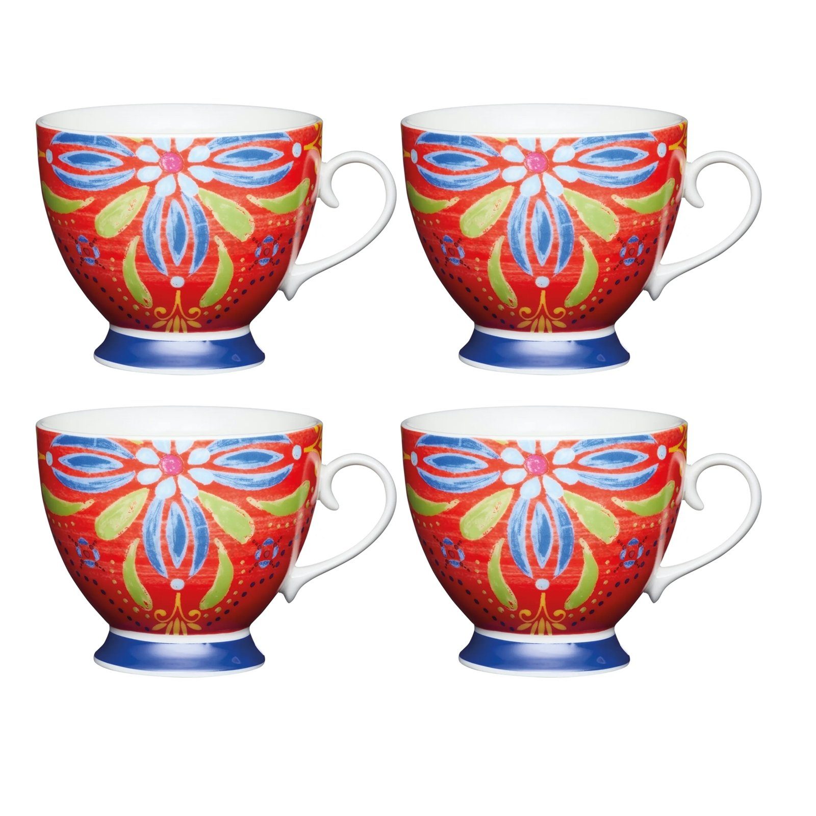 Tassen-Set, geschwungene Tasse Form, Marokko Porzellan 4-teilig, Rot Neuetischkultur