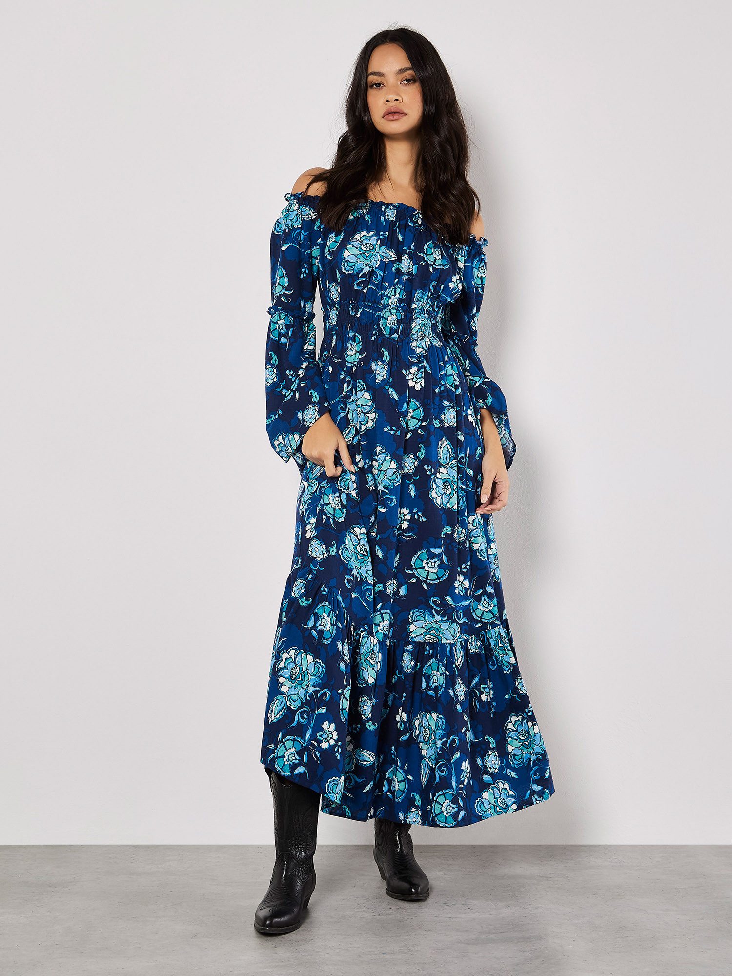 Apricot Maxikleid Floral Bardot Kleid mit Smokdetails günstig online kaufen