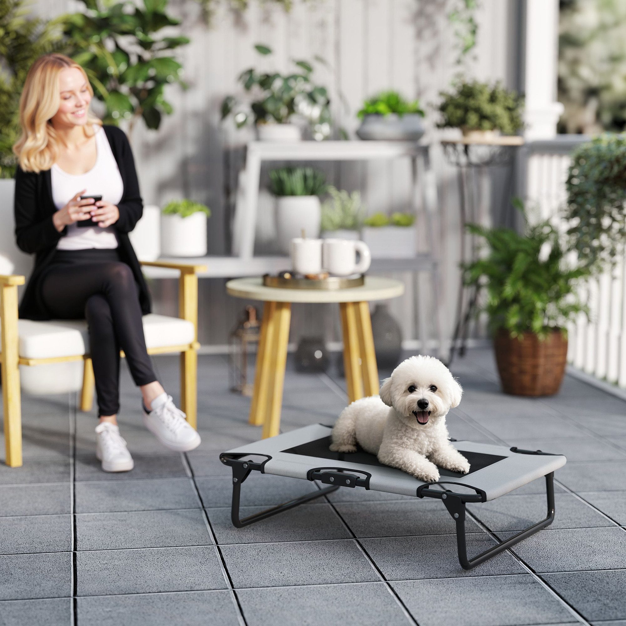 PawHut Tierbett klappbar, mit Netzdesign, atmungsaktiv, Polyester, für kleine und mittelgroße Hunde, Hellgrau, Oxford, 75 x 51 x 18 cm