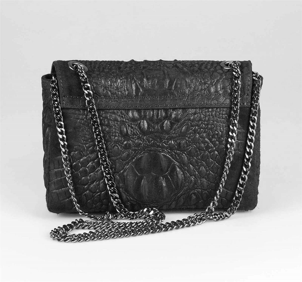 ITALYSHOP24 Schultertasche MADE IN ITALY Damen ECHTLEDER Tasche Umhängetasche Crossbody Bag Kroko, Leicht, Minibag Clutch CrossOver Bodybag Brustbag & Handytasche, Kette