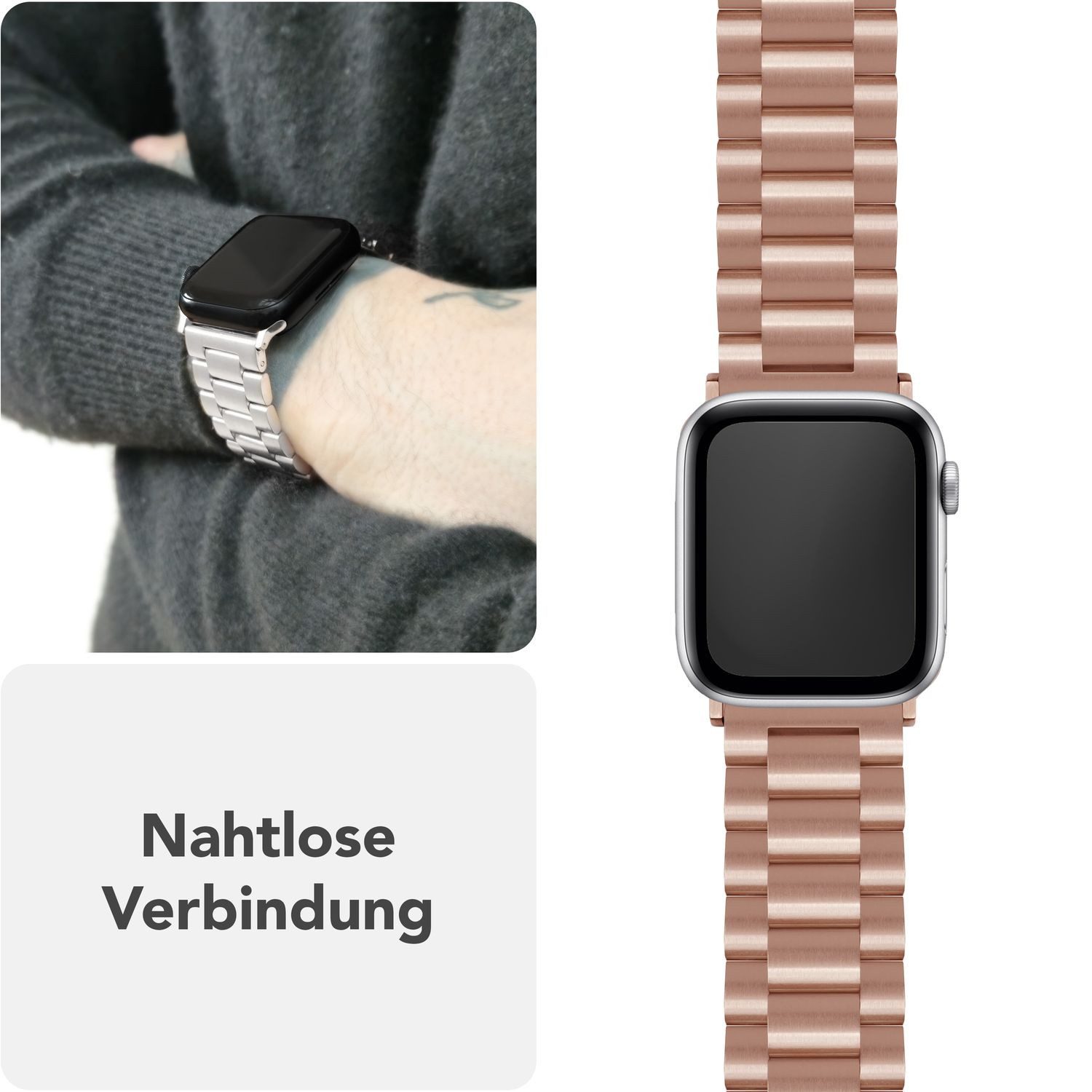 Nalia Smartwatch-Armband Apple Watch 49mm/46/45/44/42(Serie 1-3), Edelstahl Ersatzband / für Business & Freizeit / Rostfrei & Kratzfest