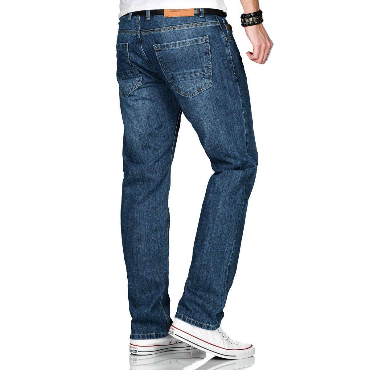 Salvarini mit Alessandro Mittelblau ASMarco Comfort-fit-Jeans Bein geradem AS201 -