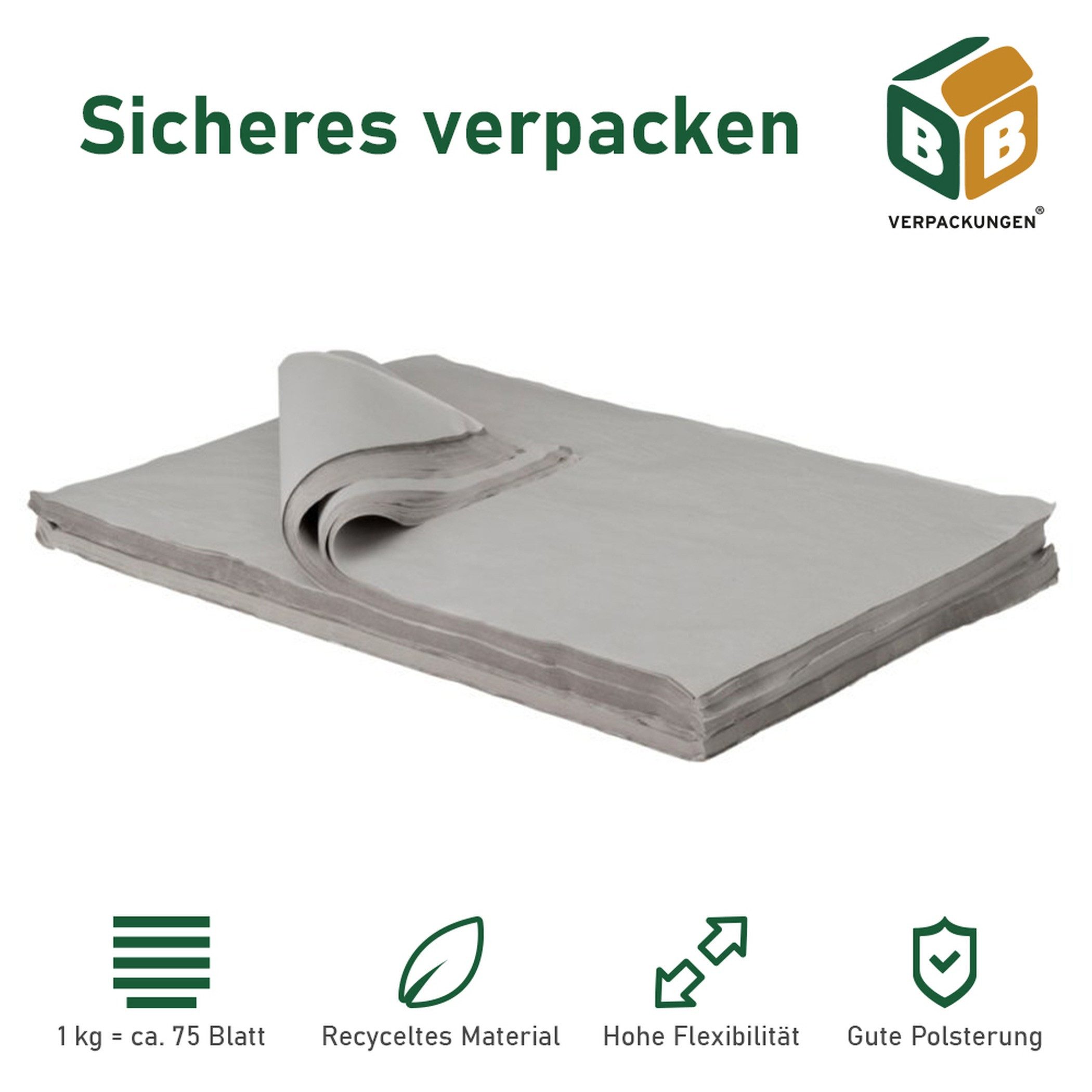 BB-Verpackungen Seidenpapier Packseide SMALL, Grau, 37,5 cm x 50 cm