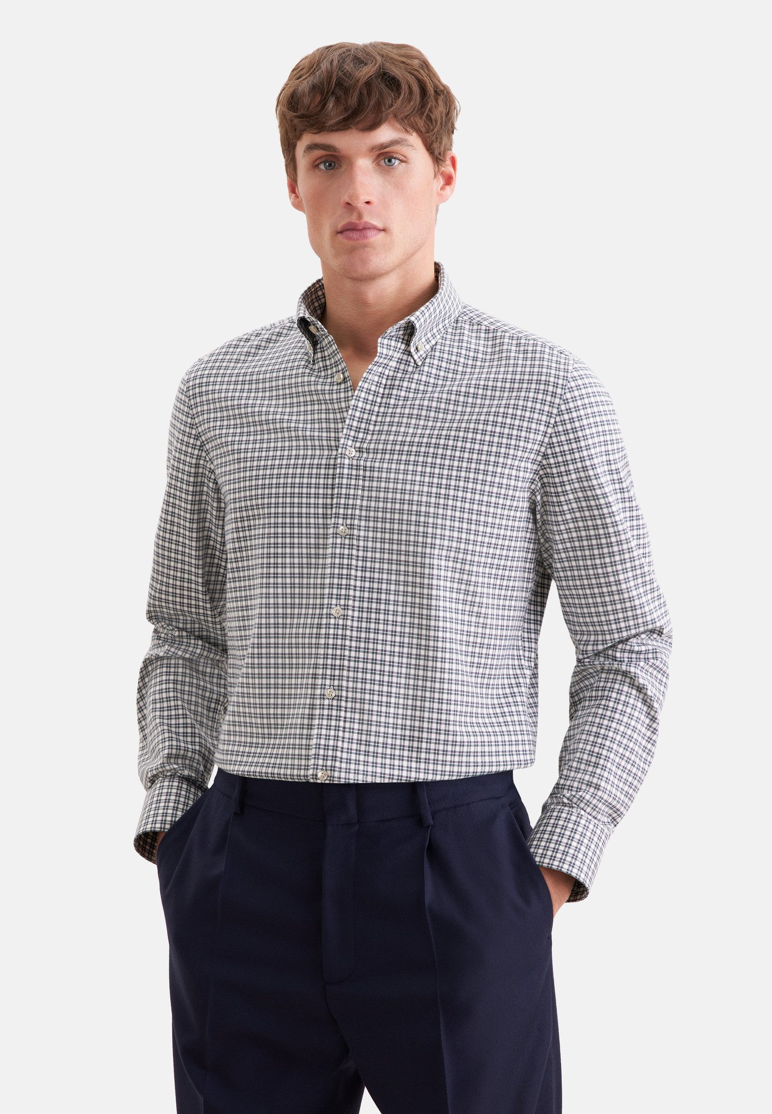 seidensticker Flanellhemd Schwarze Rose Slim 1/1 Button-Down-Kragen Karo