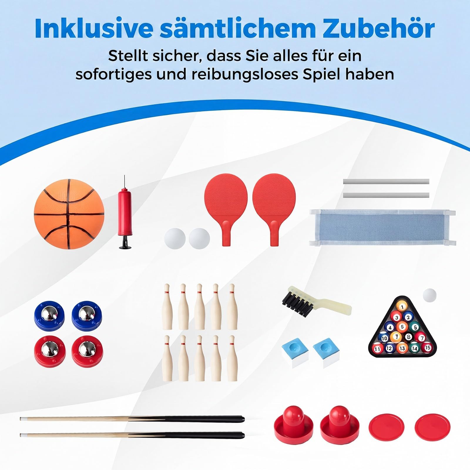 COSTWAY Spieltisch, 6 in 1 Tischkicker, Air Hockey, mit Zubehör