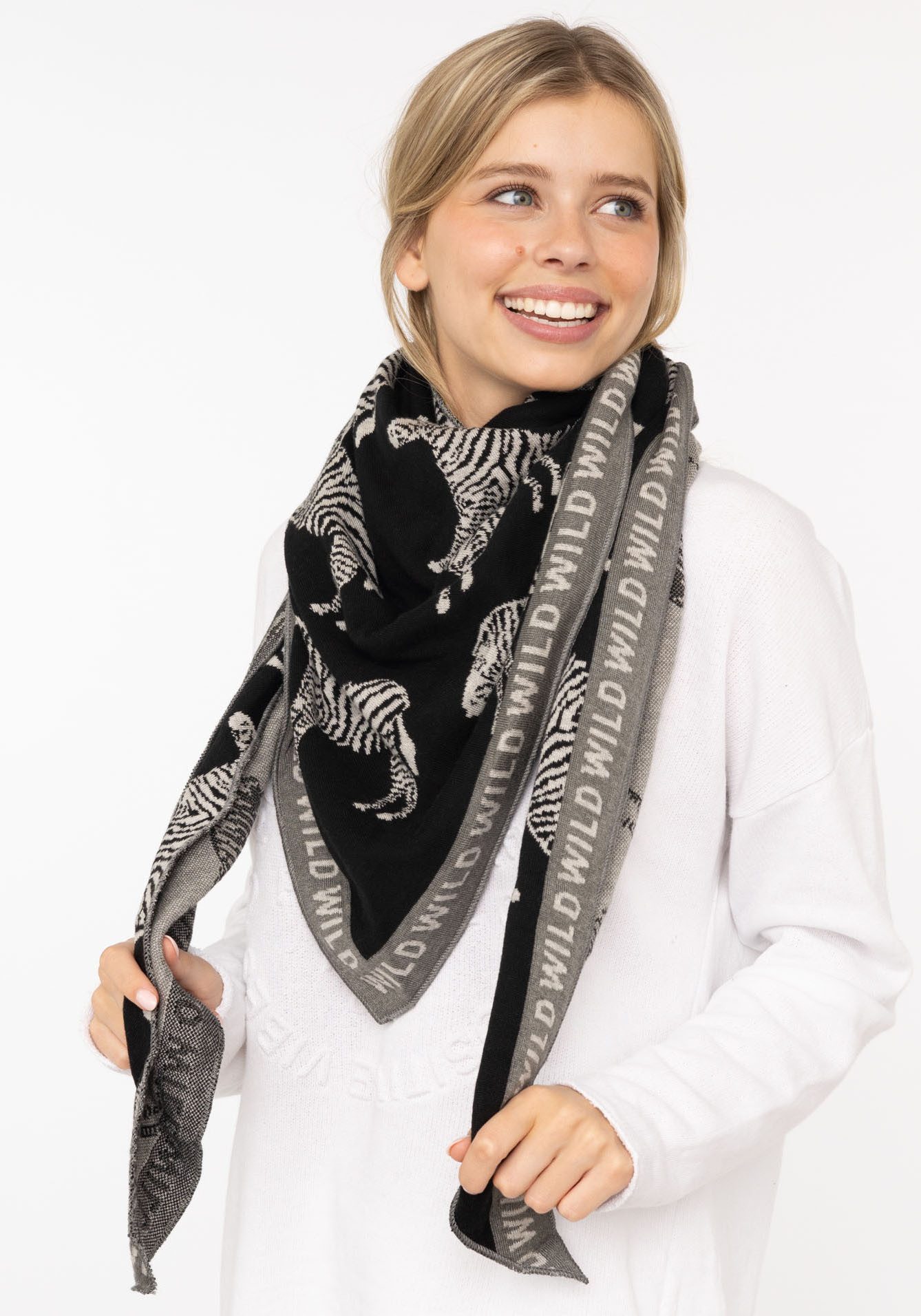 Zwillingsherz Dreieckstuch, Feinstrick, Animal-Print, Statement günstig online kaufen