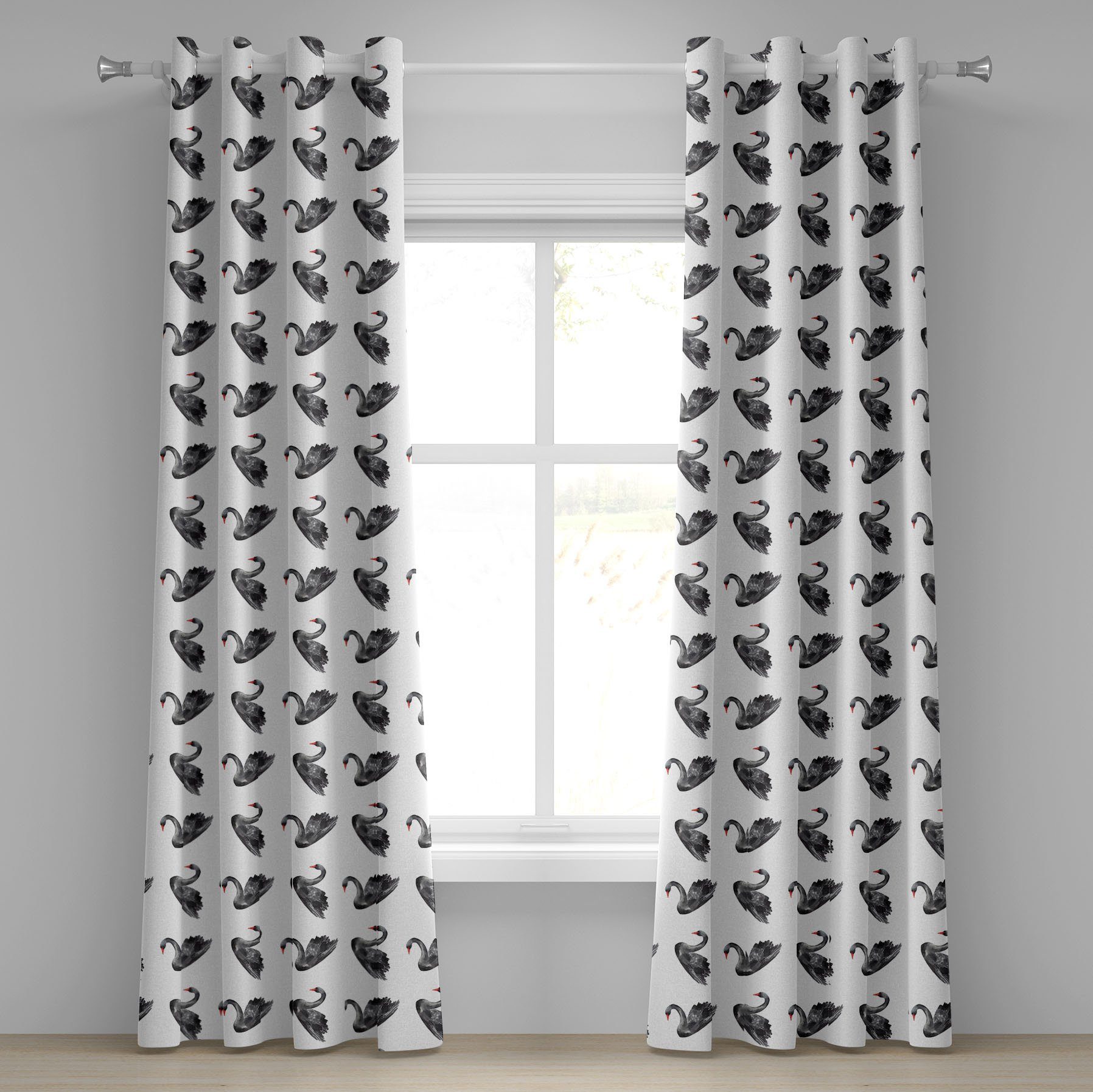 Gardine Dekorative 2-Panel-Fenstervorhänge für Schlafzimmer Wohnzimmer, Abakuhaus, Schwan Aquarelle Black Birds