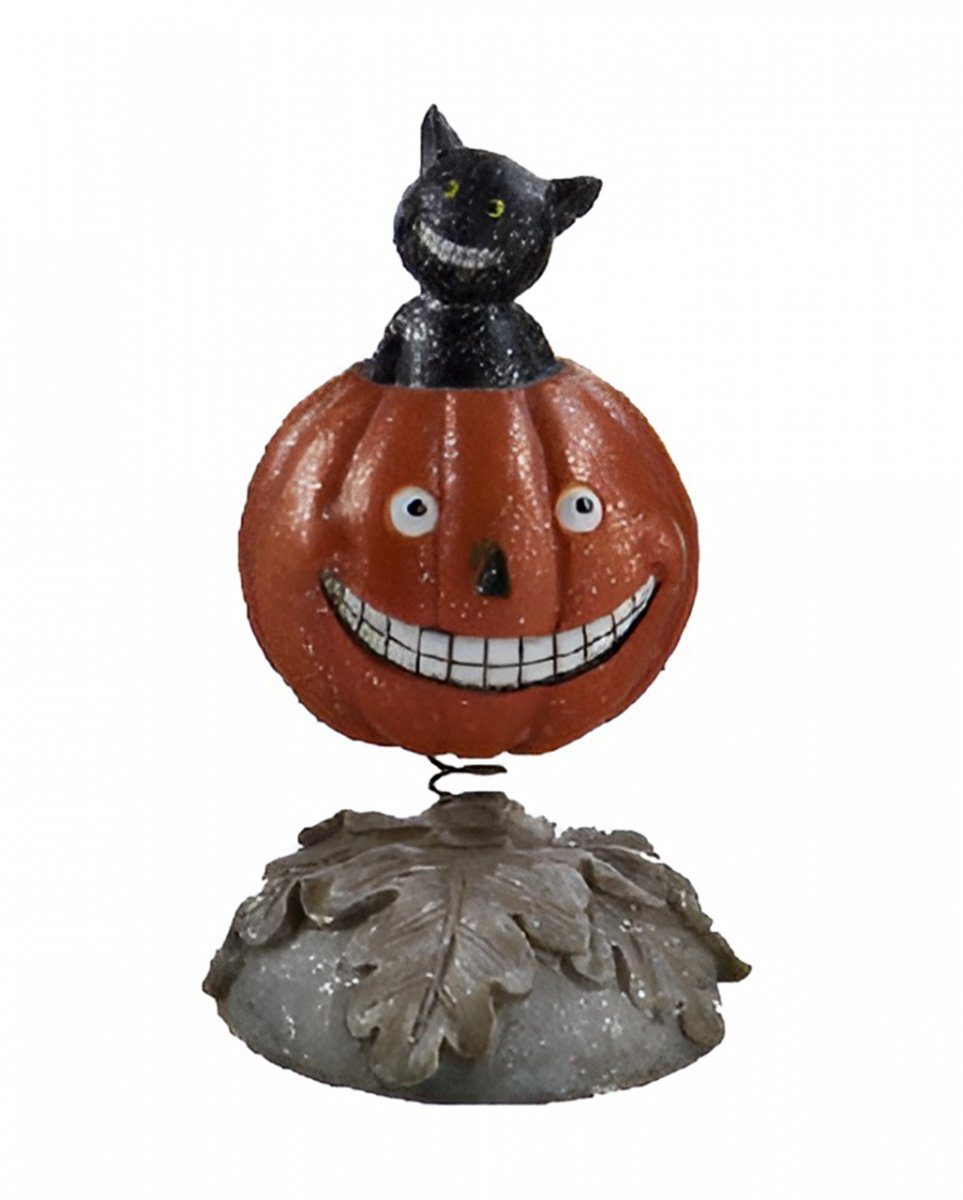 Horror-Shop Dekofigur Halloween Head Kürbis Dekofigur - 1 Bobble & Katze