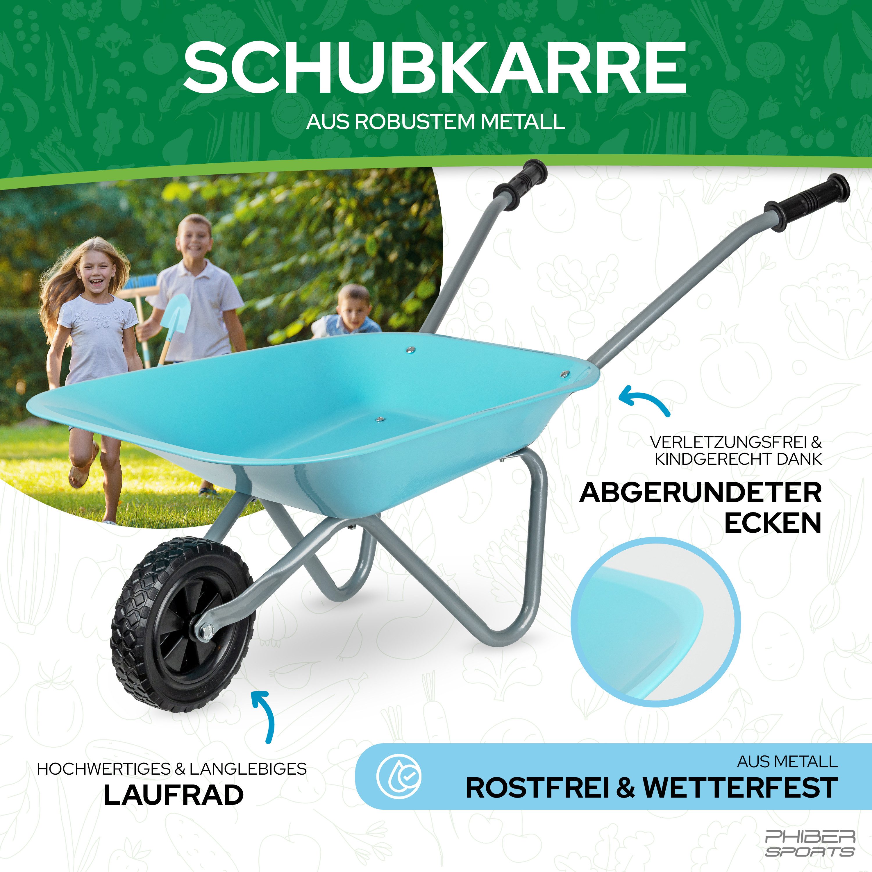 PHIBER-SPORTS Spielzeug-Gartenset PHIBER-SPORTS Schubkarre Kinder + Gartenw günstig online kaufen