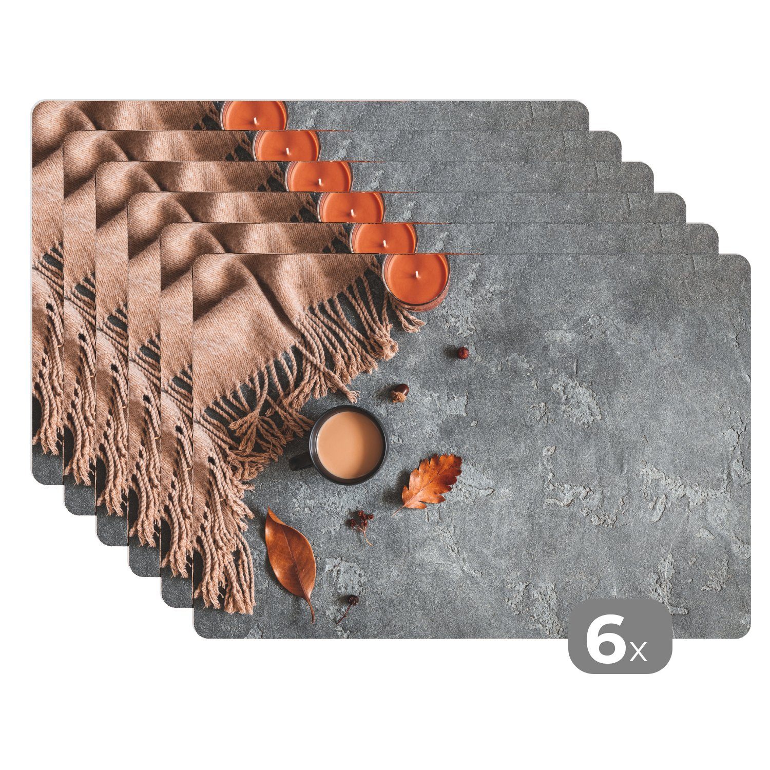Platzset, Schokoladenmilch - Blätter Platzdecken, Platzmatte, Stilleben, MuchoWow, Herbst Tischmatten, - (6-St), Platzset, Schmutzabweisend 