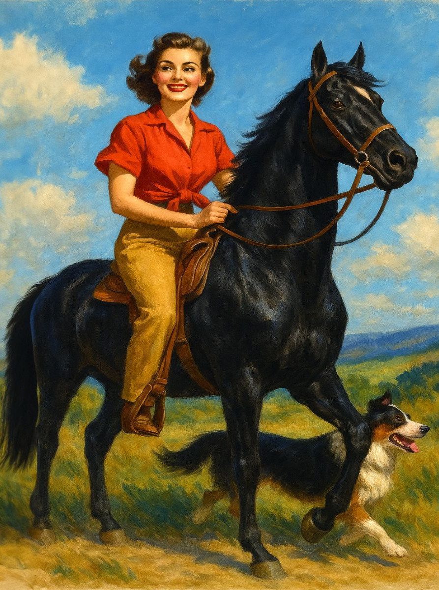 CALVENDO Puzzle CALVENDO Puzzle Hoch zu Ross - Frau der 50er Jahre, 2000 Teile Lege-G, 2000 Puzzleteile