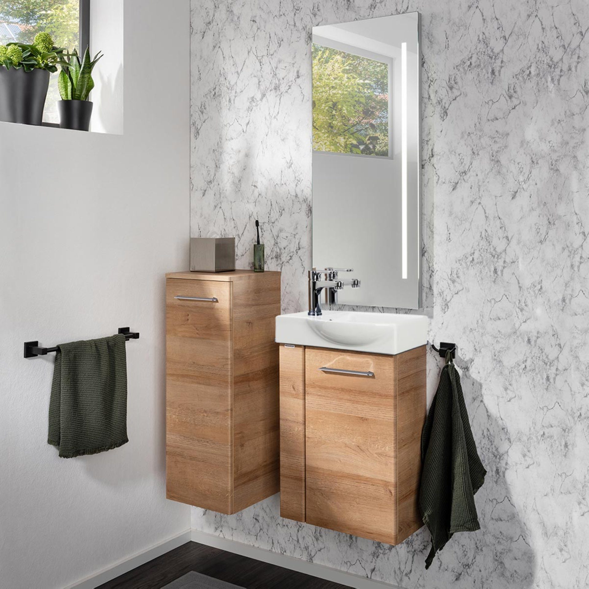 Thumbnail - FACKELMANN Waschbecken SBC MILANO Gäste WC Set 2-teilig 45 cm, Braun hell, rechts, Keramik
