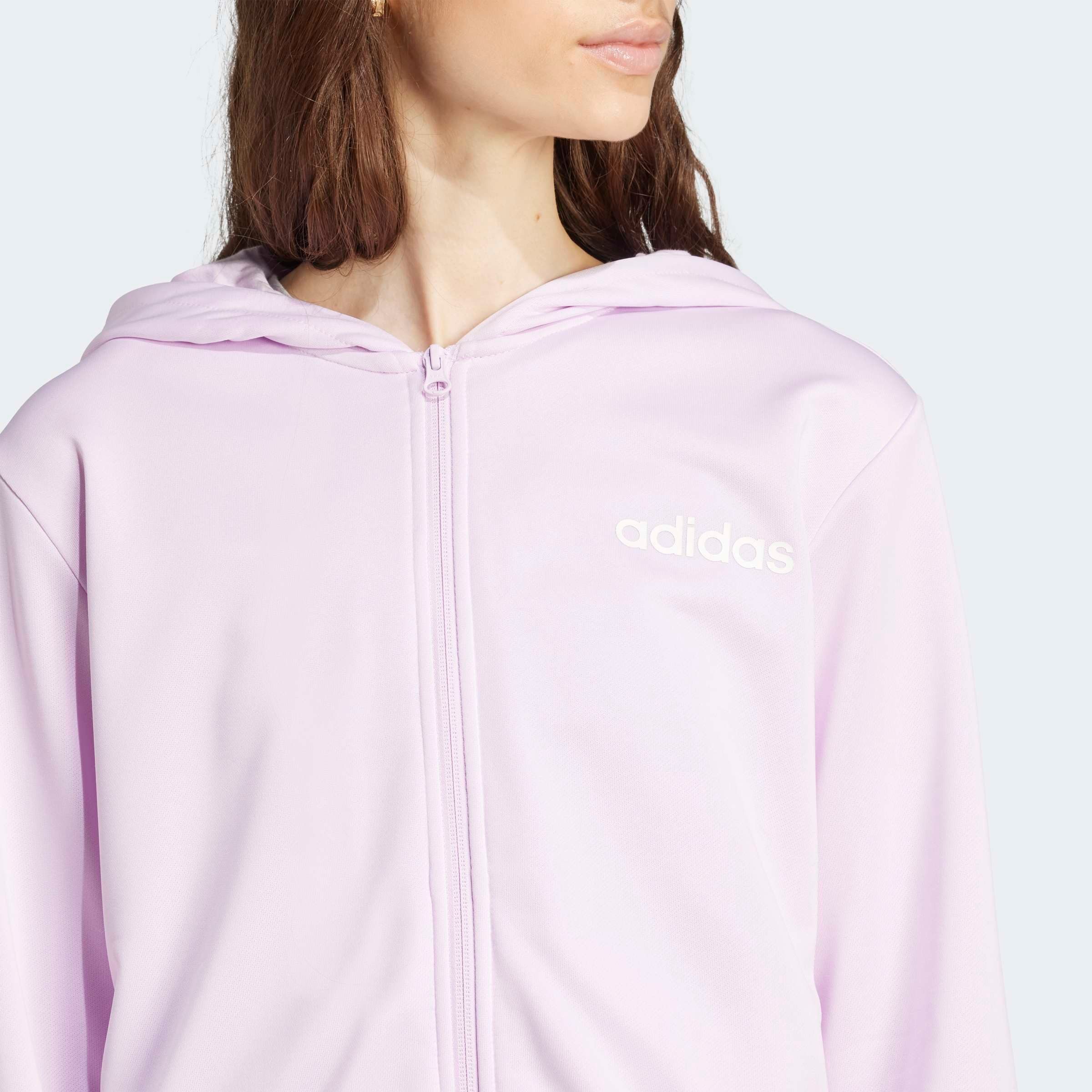 adidas Sportswear Trainingsanzug ESSENTIALS LINEAR (2-tlg), zweiteiliges Set, für Laufen, aus Polyester, mit Rippbündchen