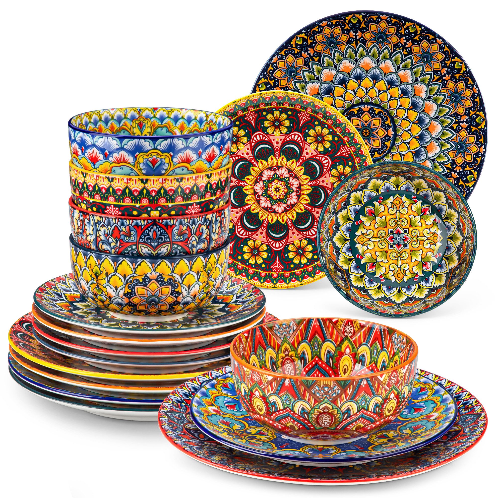 vancasso Geschirr-Set Tafelservice, Geschirr-Set LUMI für 6/4, Porzellan, BOHO-Stil (18-tlg), 6 Personen, Porzellan