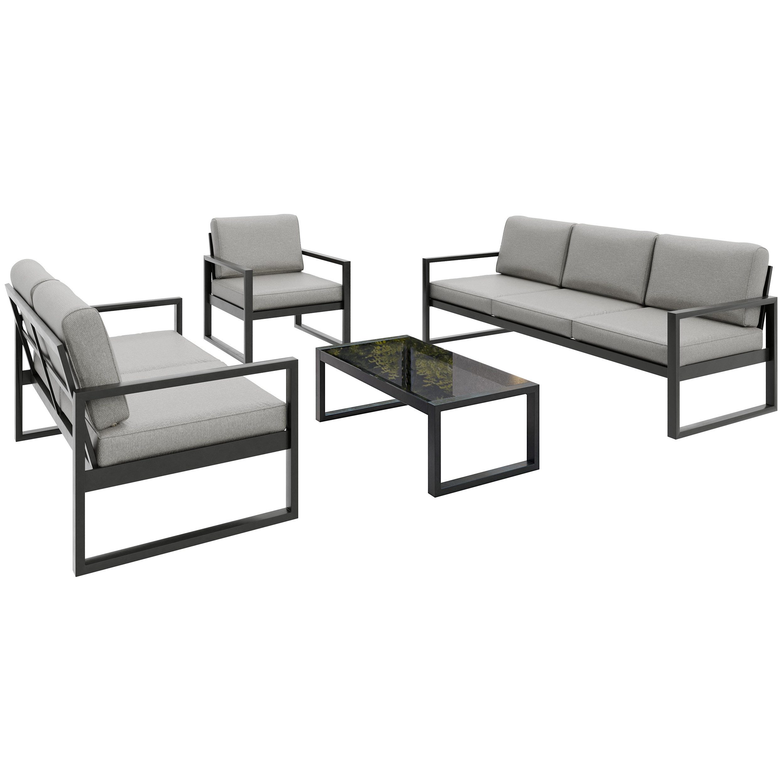 Beautysofa Gartenlounge-Set STELLA mit Couchtisch, wasserabweisendem Stoff, (pulverbeschichtetes Metallgestell, 2-Sitzer Sofa + 3-Sitzer Sofa + Sessel + Tisch), in 3 trendigen Farben