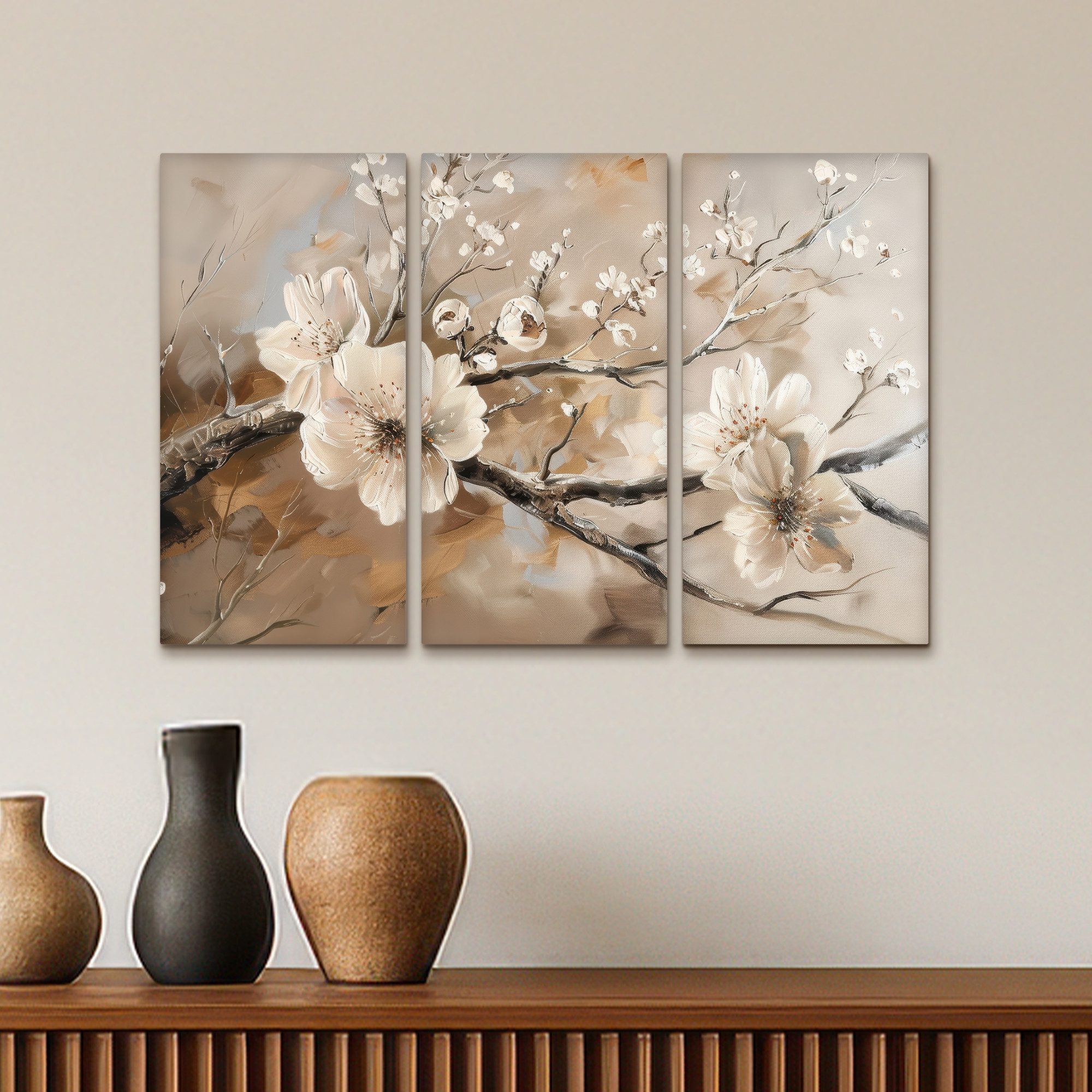 MuchoWow Leinwandbild Blüte - Beige - Abstrakt - Blumen, Fotodruck (3 St), Wand Bilder 3 Set, Deko Schlafzimmer Wohnzimmer Flur 60x40 cm – Bild 5 von 5