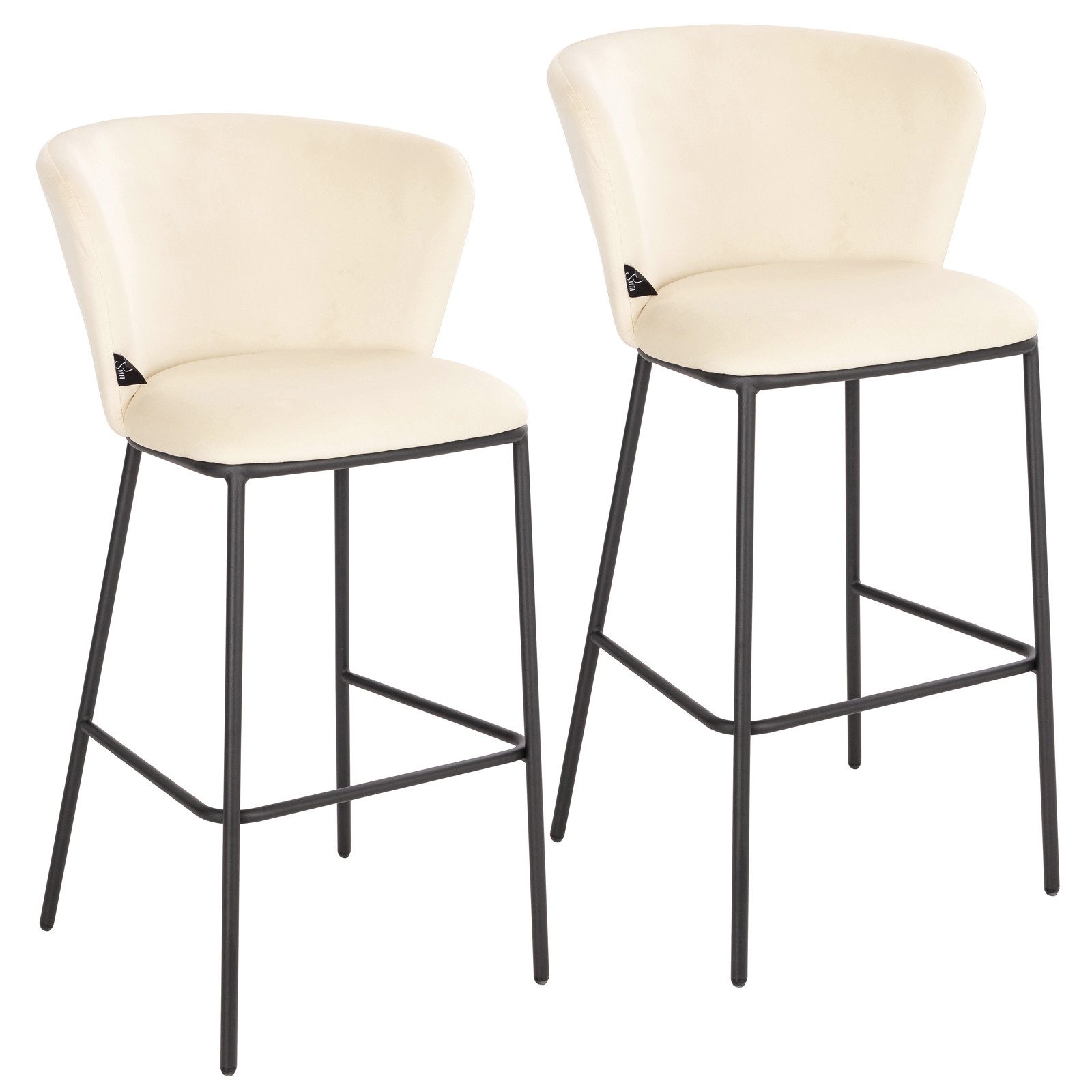 SVITA Barhocker KATE (2er-Set, 2er Set), Rückenlehne,Fußstütze, Tresenstuhl, Küchenhocker, Samt, Beige