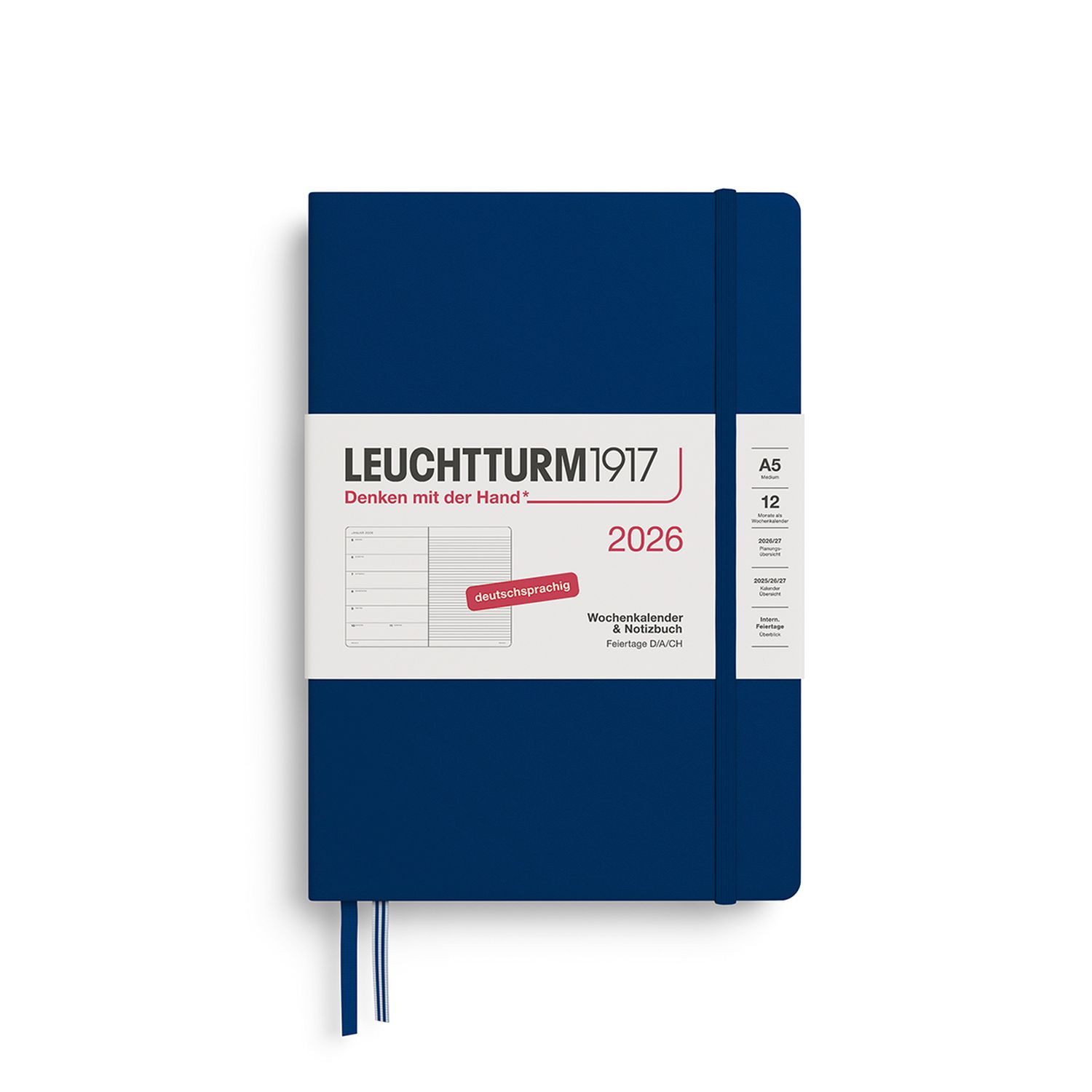 Leuchtturm1917 Taschenkalender Wochenkalender 2026 & Notizbuch Medium A5 Hardcover Marine