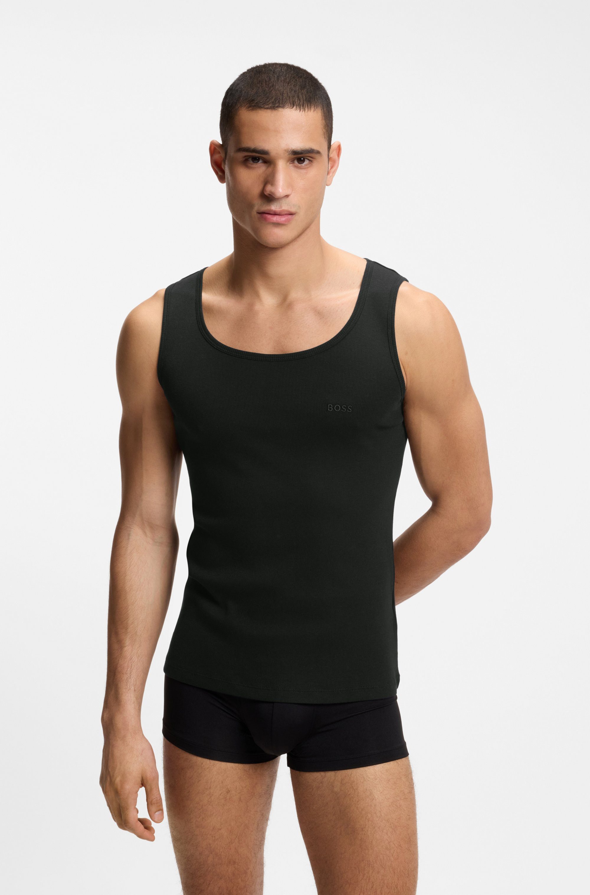 BOSS Tanktop 3P RibClassic BOSS ONE Ton in Ton Stickerei auf der Brust
