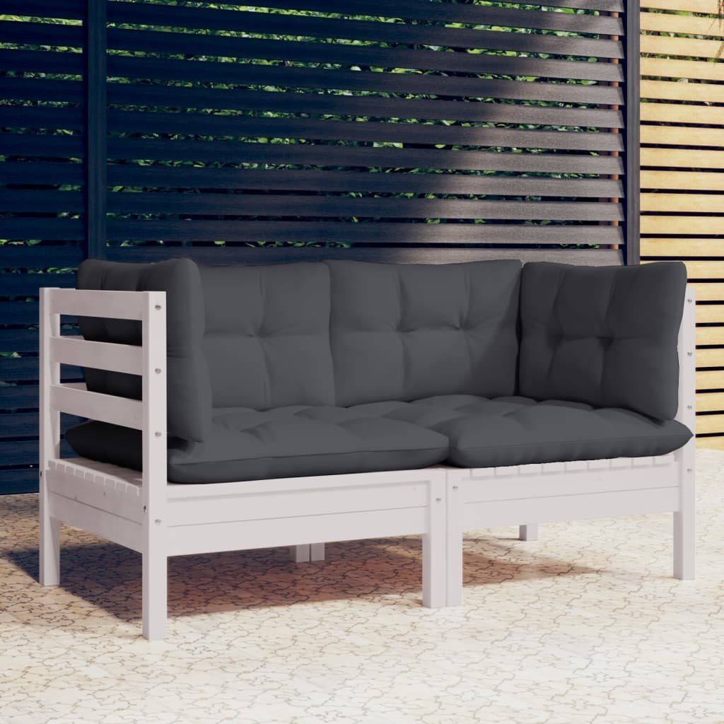 vidaXL Loungesofa 2-Sitzer-Gartensofa mit Anthrazit Weiß Teile Kiefer, 1 Massivholz Kissen
