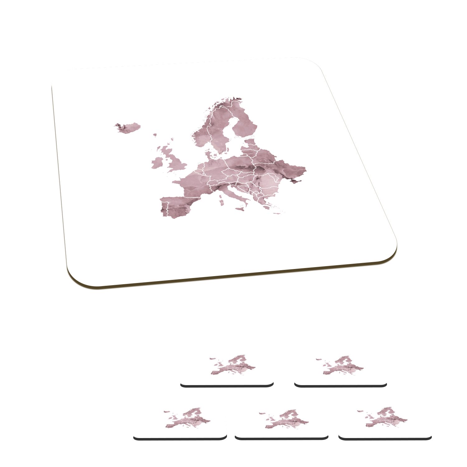 MuchoWow Glasuntersetzer Karten - Europa - Aquarell - Lila, Zubehör für Gläser, 6-tlg., Glasuntersetzer, Tischuntersetzer, Korkuntersetzer, Untersetzer, Tasse
